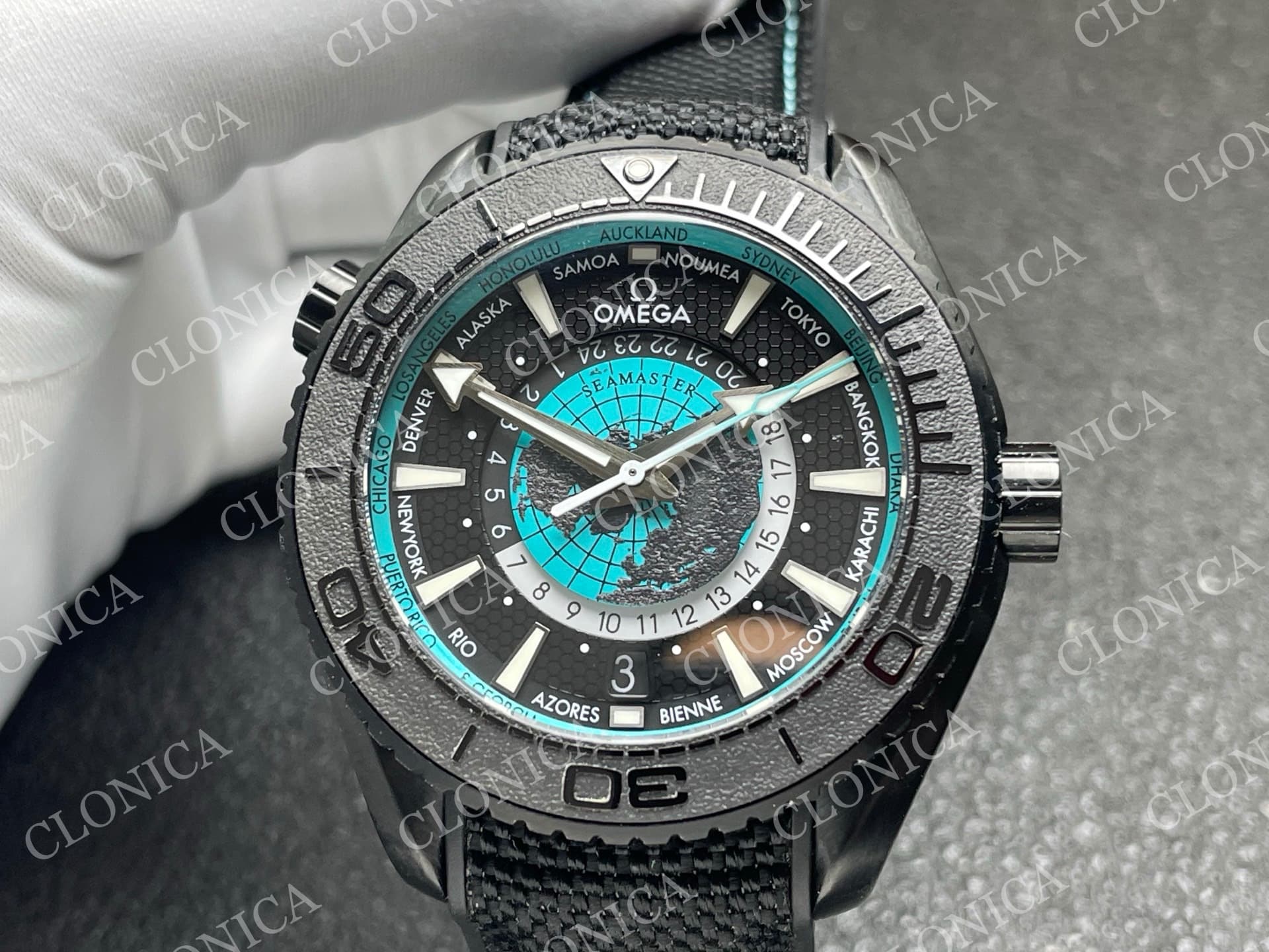 PLANET OCEAN 45.5MM GMT WORLDTIMER REAL CERAMIC 1:1 BLACK/BLUE DIAL — view 3