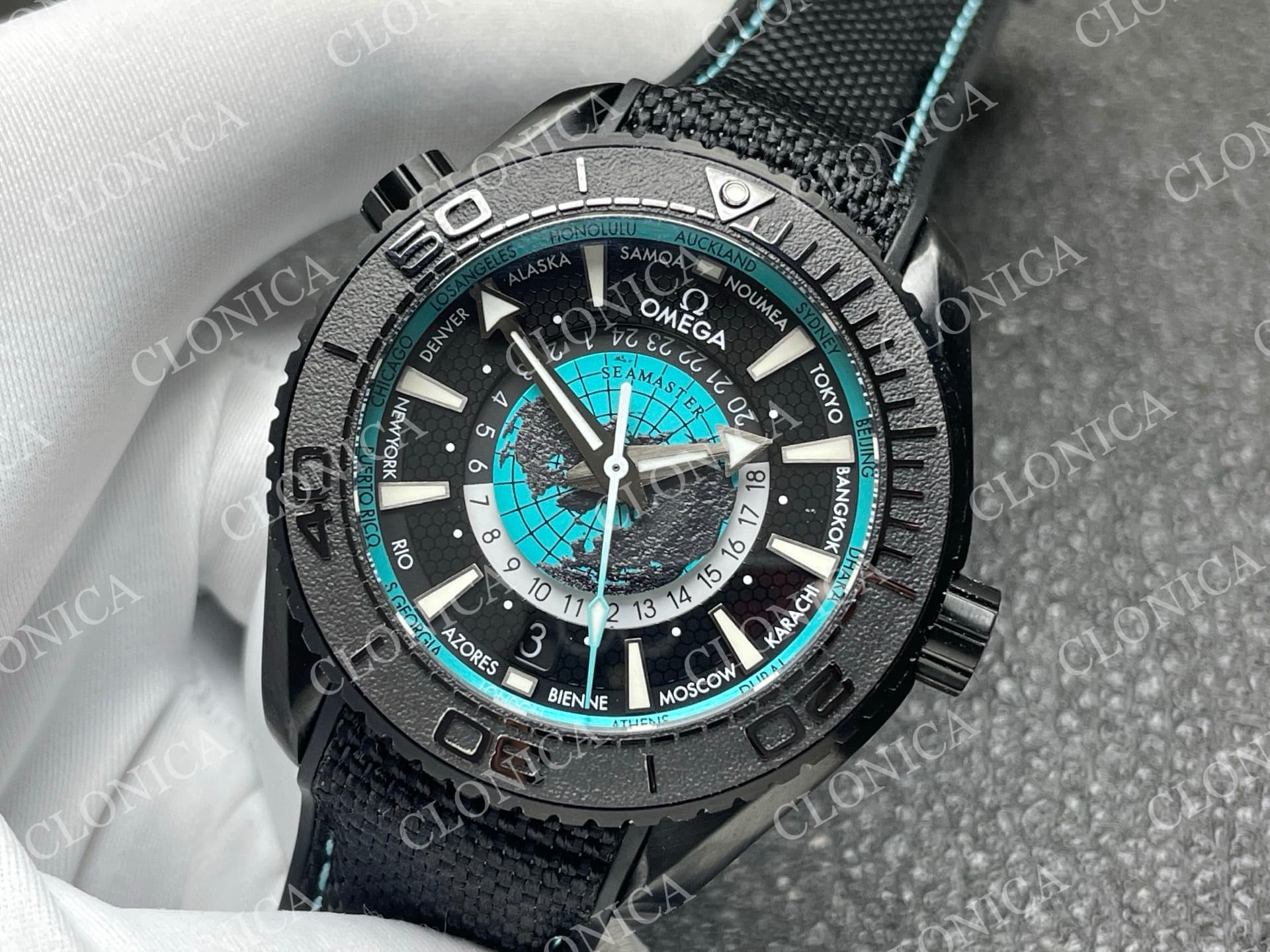 PLANET OCEAN 45.5MM GMT WORLDTIMER REAL CERAMIC 1:1 BLACK/BLUE DIAL — view 4