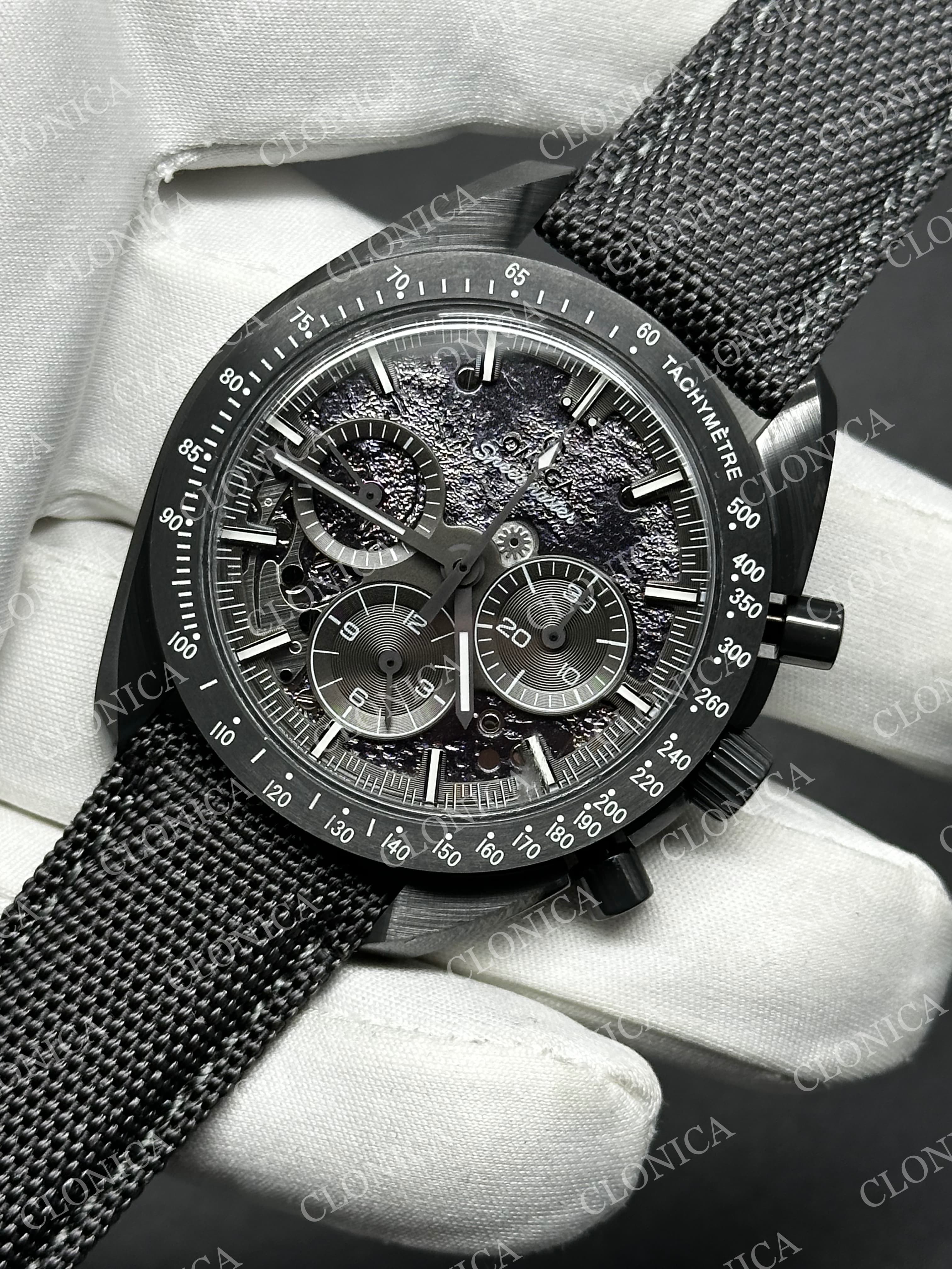 SPEEDMASTER 44MM CERAMIC GRAY SKELETON DIAL GRAY HANDS ON GRAY LEATHER STRAP — view 3