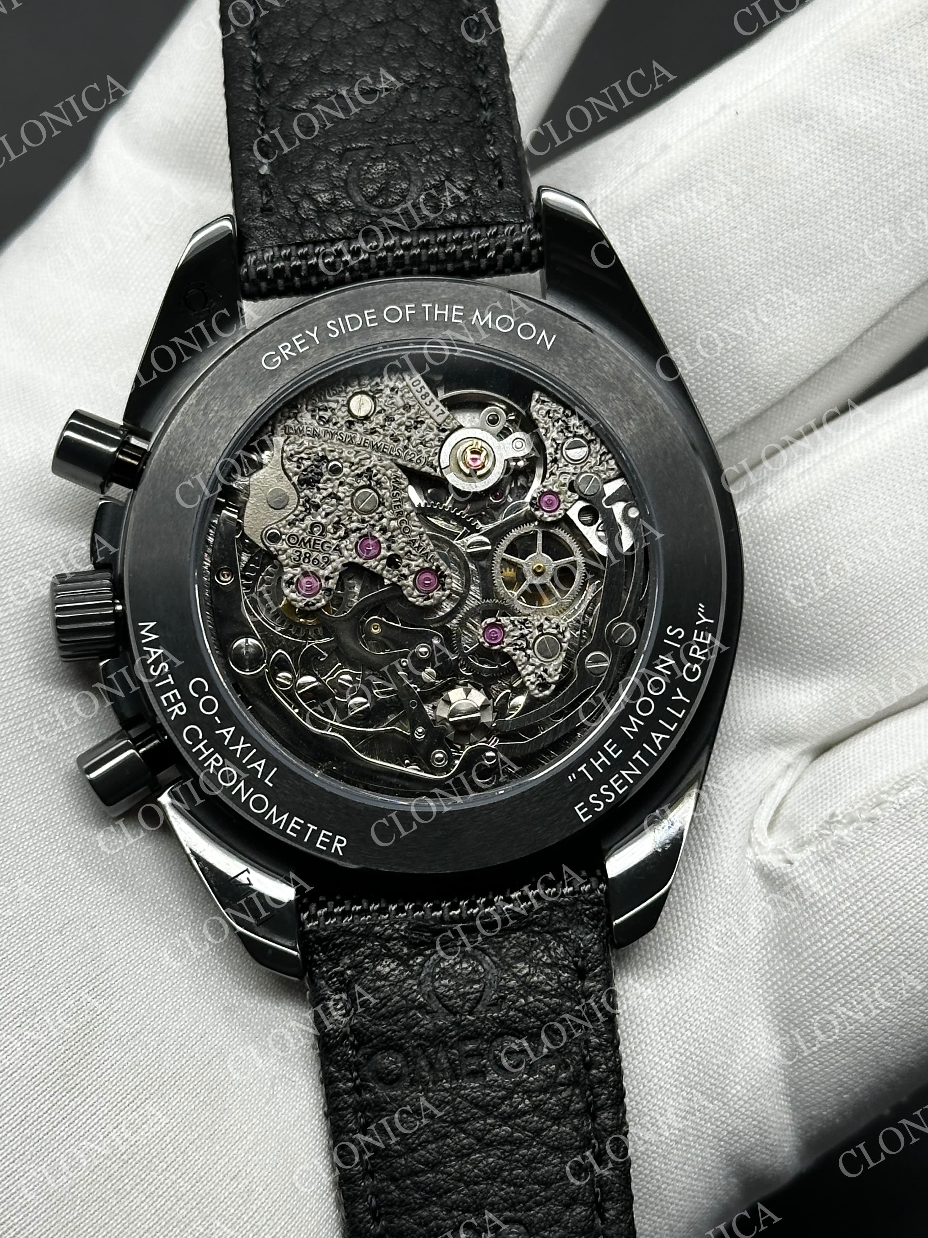 SPEEDMASTER 44MM CERAMIC GRAY SKELETON DIAL GRAY HANDS ON GRAY LEATHER STRAP — view 5