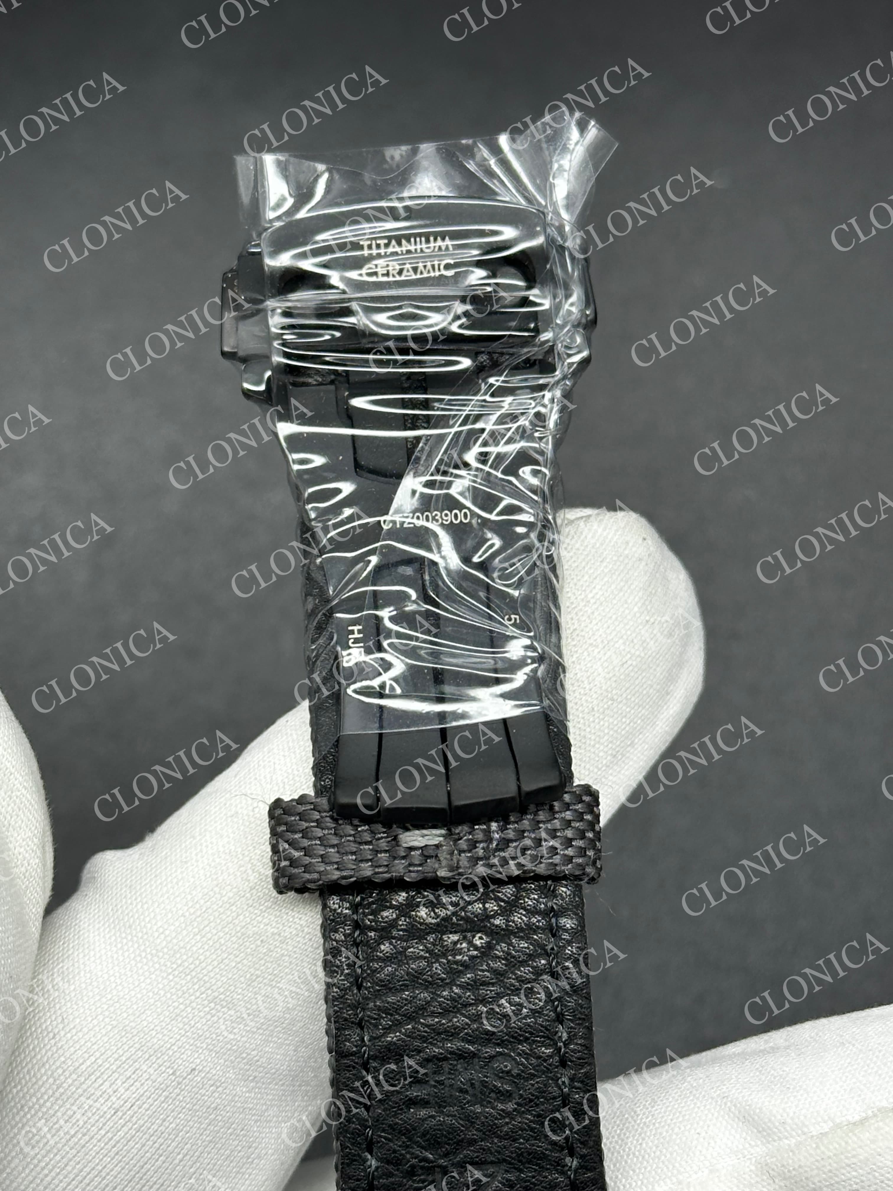 SPEEDMASTER 44MM CERAMIC GRAY SKELETON DIAL GRAY HANDS ON GRAY LEATHER STRAP — view 7