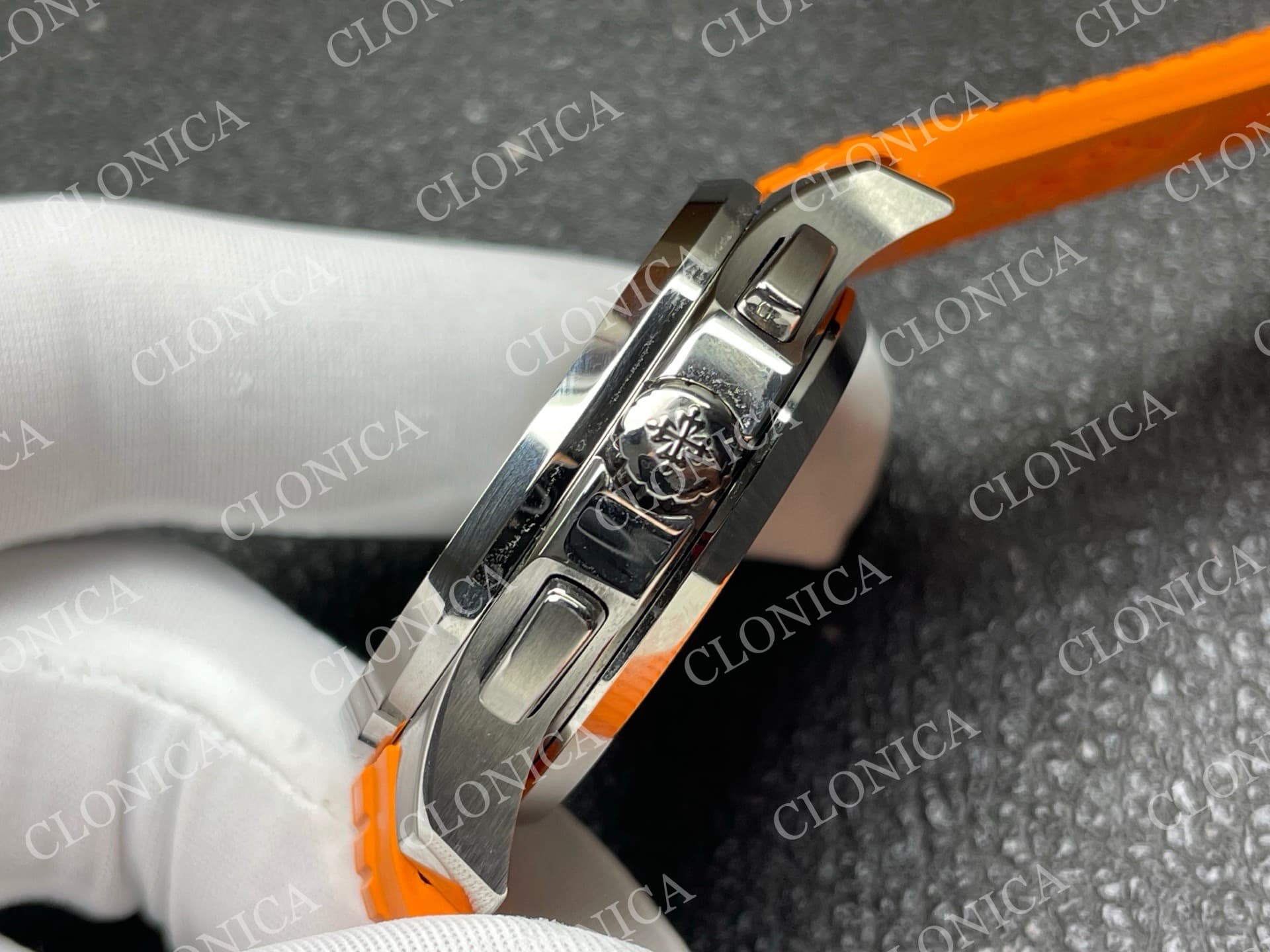 AQUANAUT 5968 SS GRAY DIAL ON ORANGE RUBBER STRAP — view 7
