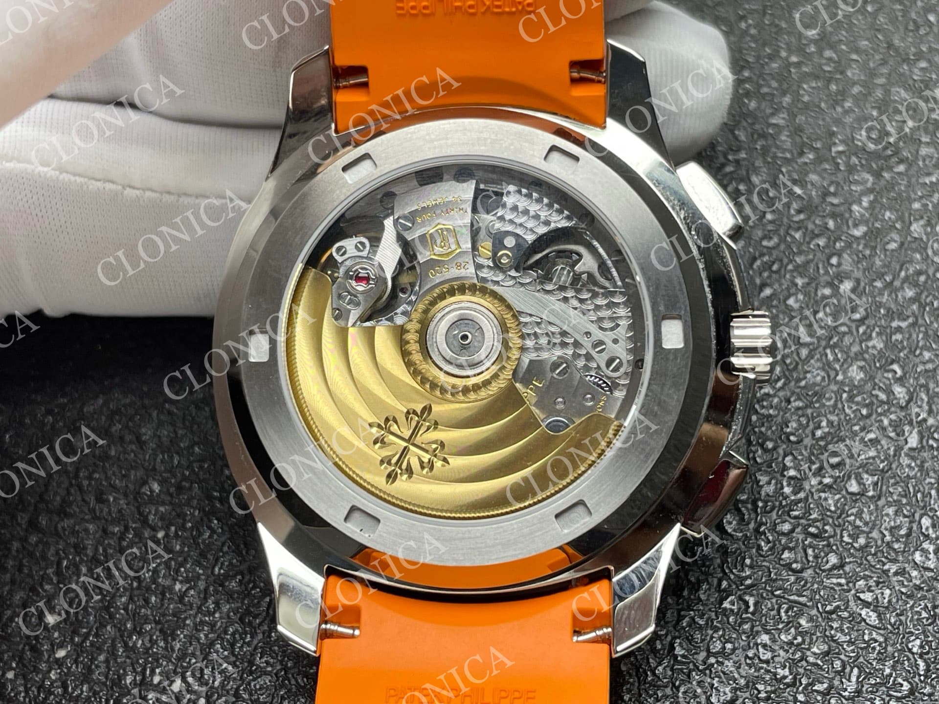 AQUANAUT 5968 SS GRAY DIAL ON ORANGE RUBBER STRAP — view 8