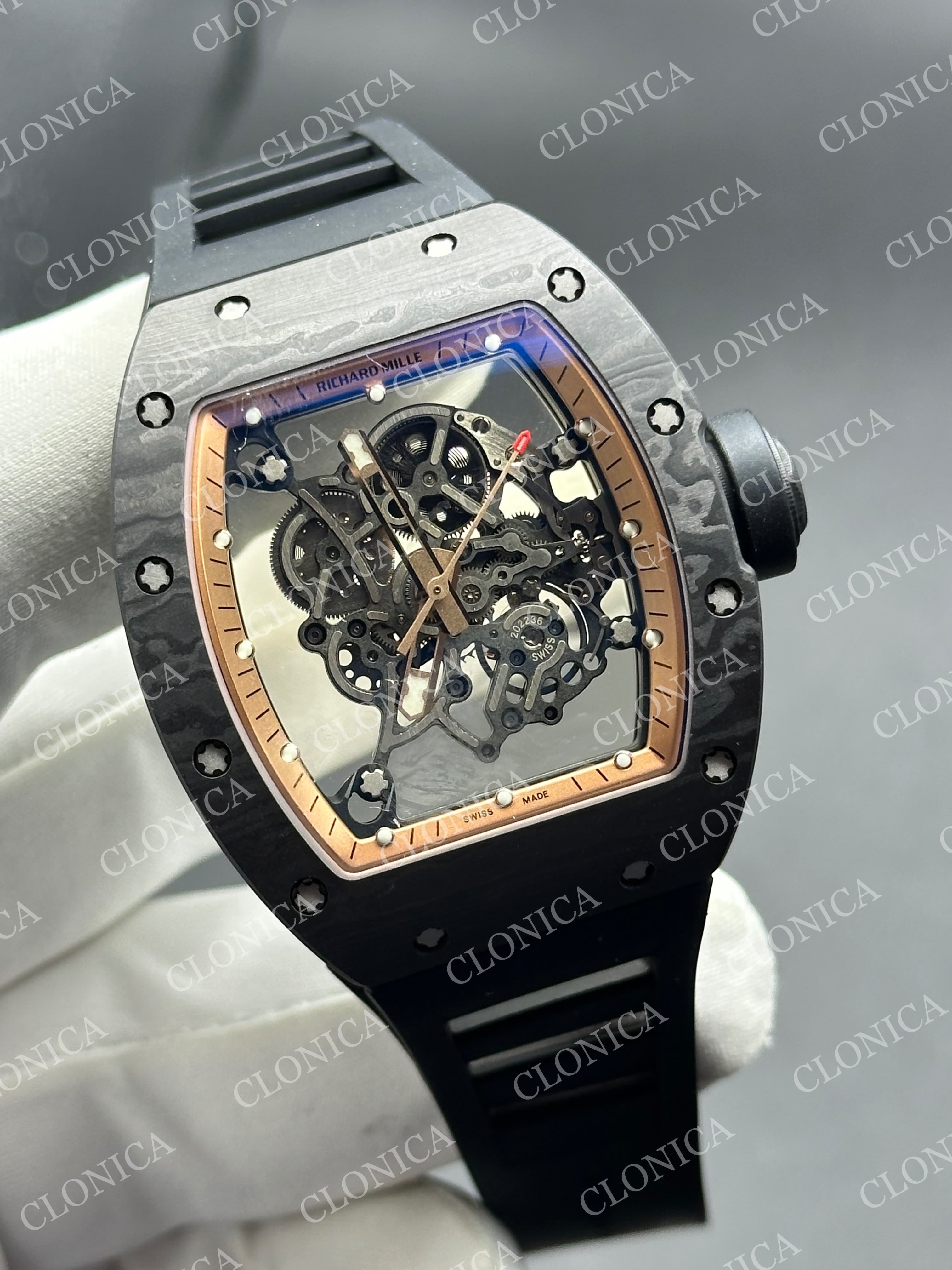 RM055 NTPT CARBON ROSE/BLACK INNER BEZEL ON BLACK RUBBER STRAP RMUL2 — view 2