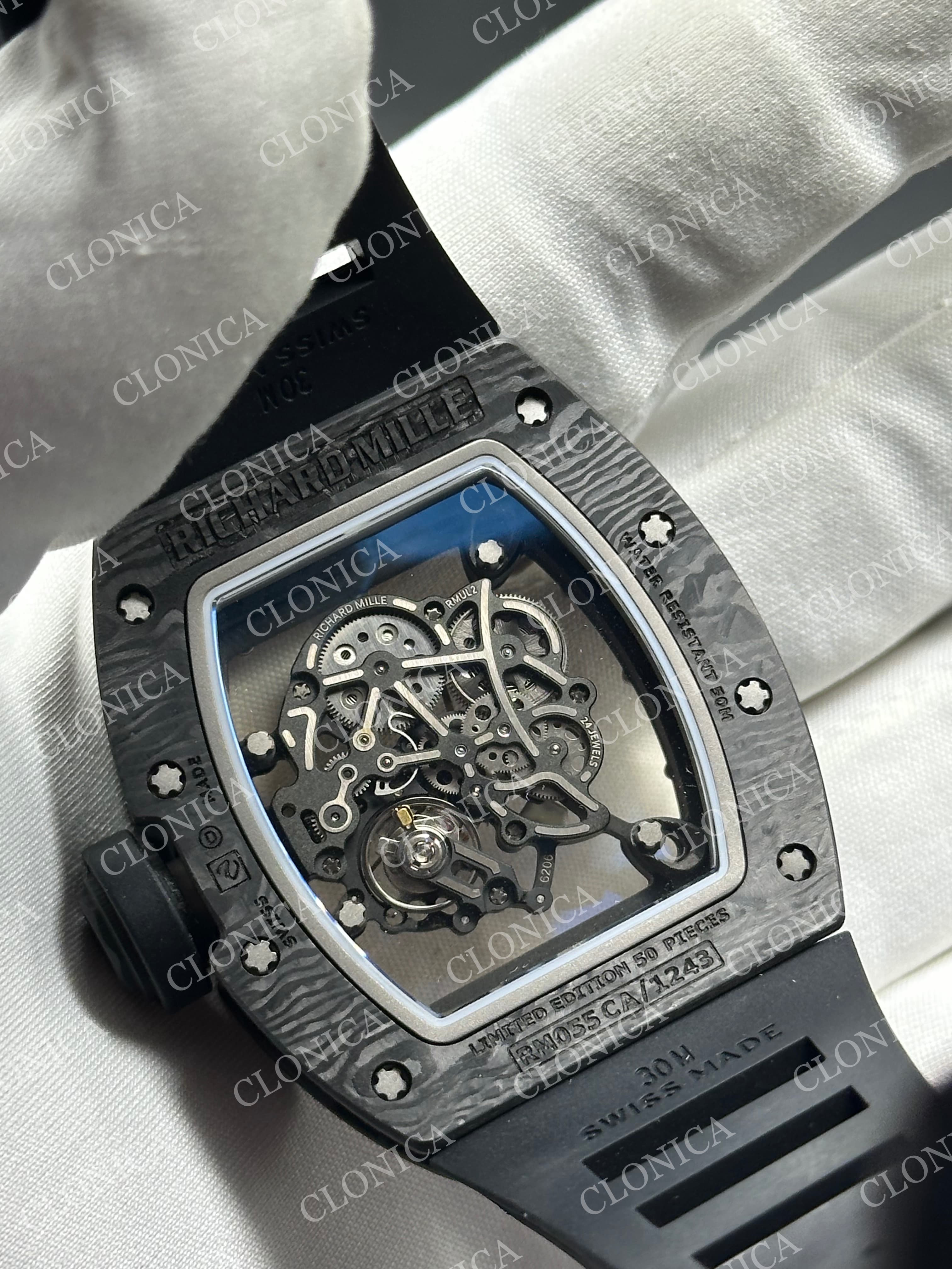 RM055 NTPT CARBON ROSE/BLACK INNER BEZEL ON BLACK RUBBER STRAP RMUL2 — view 5