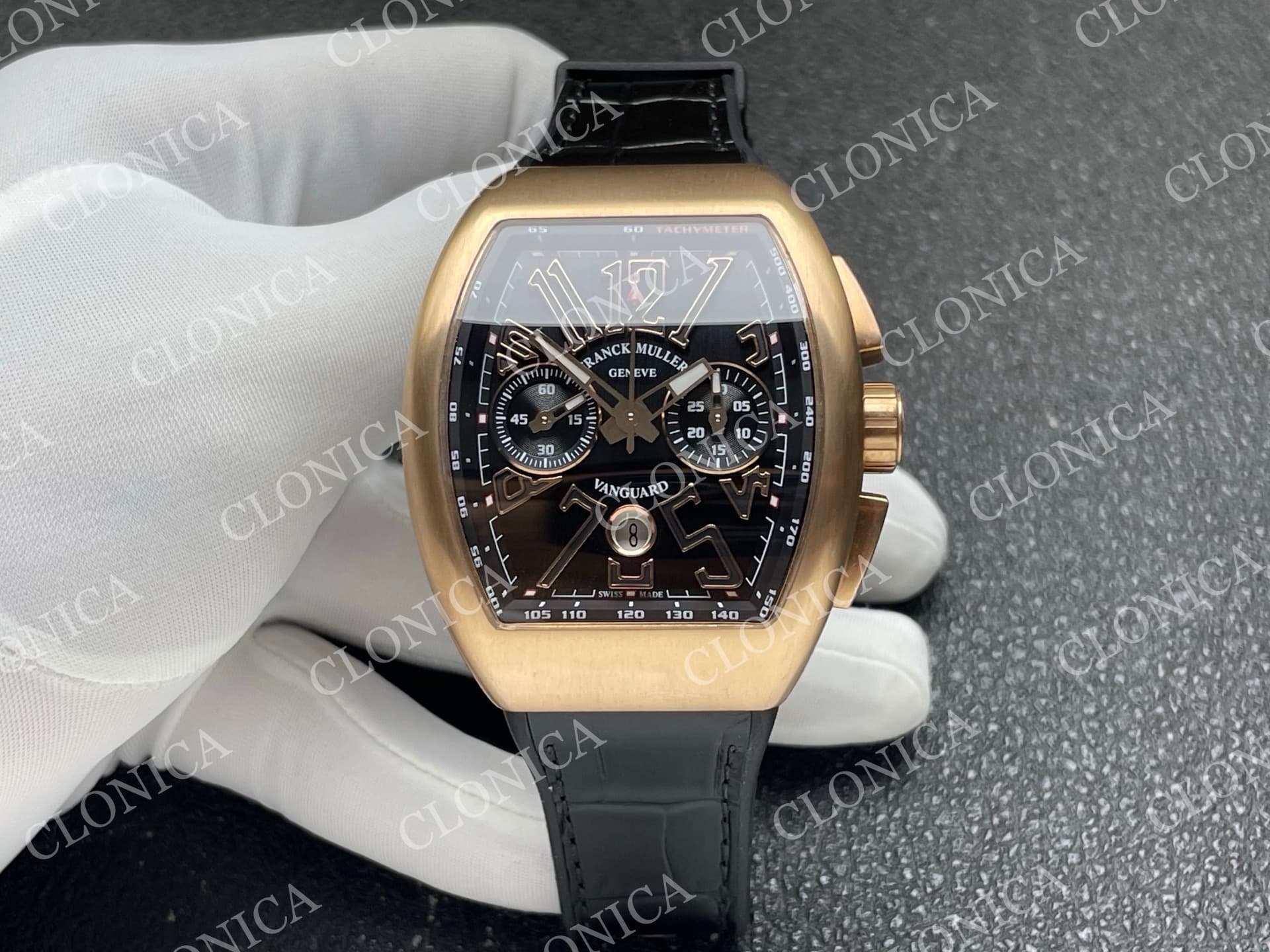 VANGUARD V45 CHRONO BRUSHED RG CASE GOLD INNER BEZEL BLACK DIAL — view 1