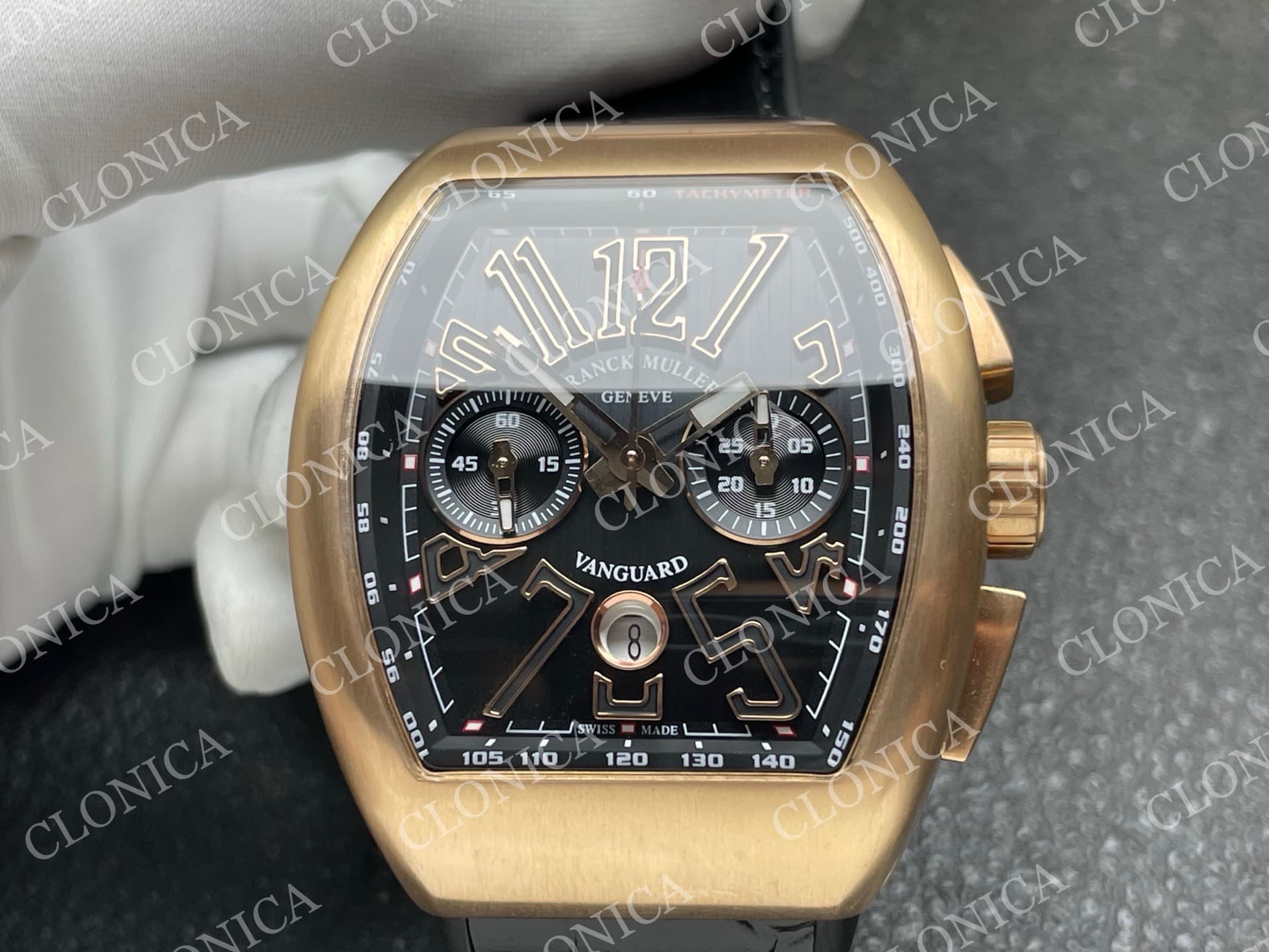 VANGUARD V45 CHRONO BRUSHED RG CASE GOLD INNER BEZEL BLACK DIAL — view 3