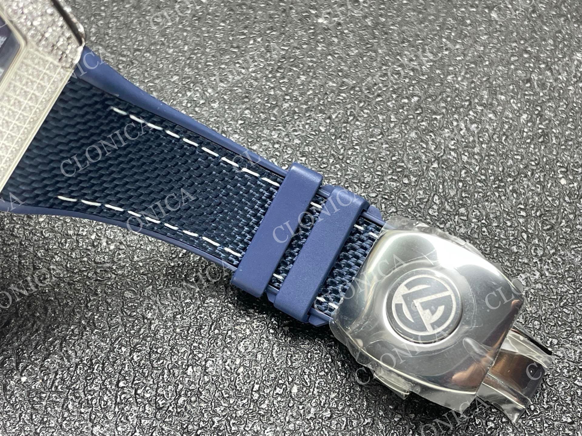 VANGUARD V45 CHRONO BRUSHED SS PAVE CRYSTALS BLUE DIAL — view 5