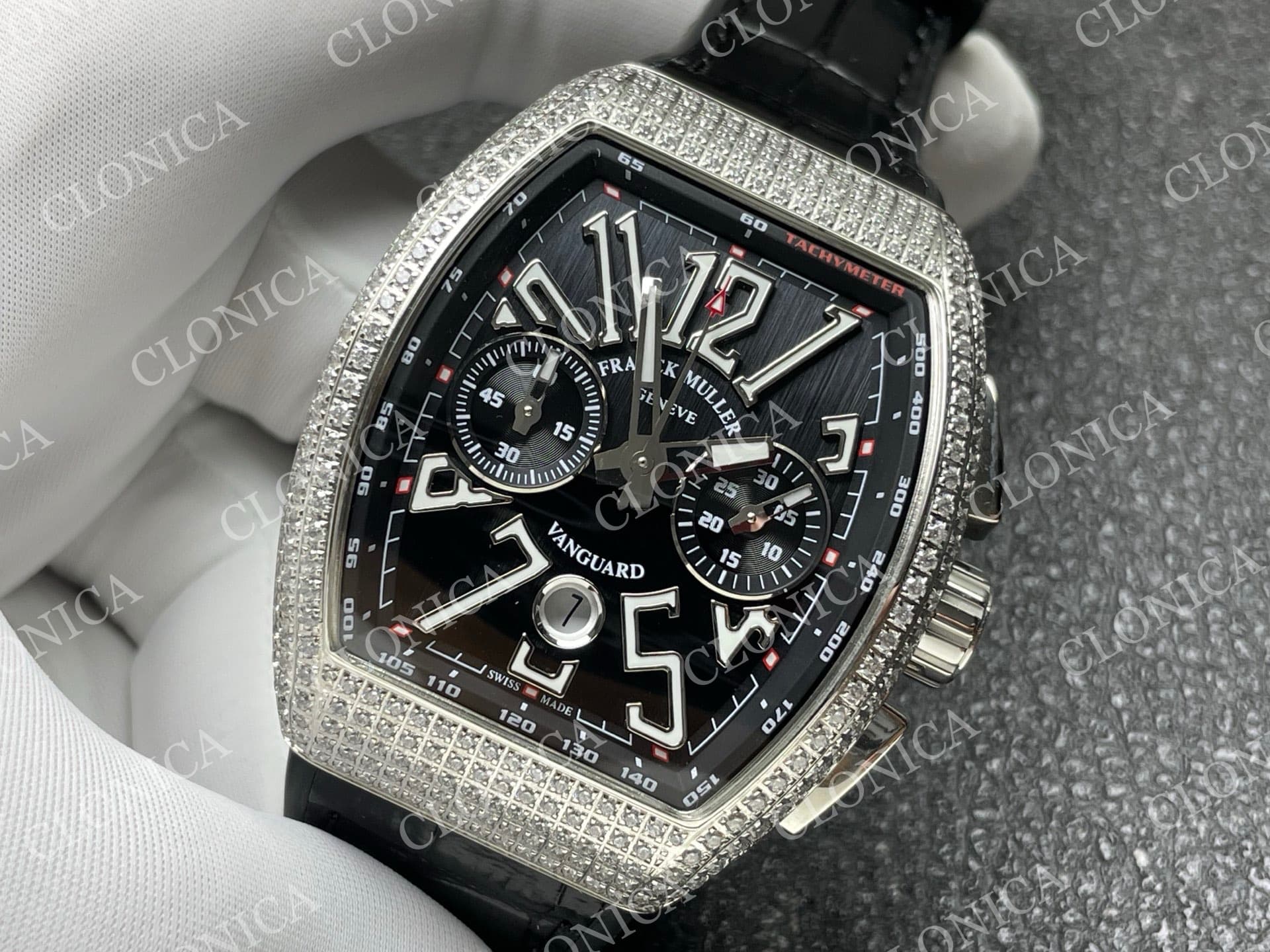 VANGUARD V45 CHRONO BRUSHED SS PAVE CRYSTALS BLACK DIAL — view 4