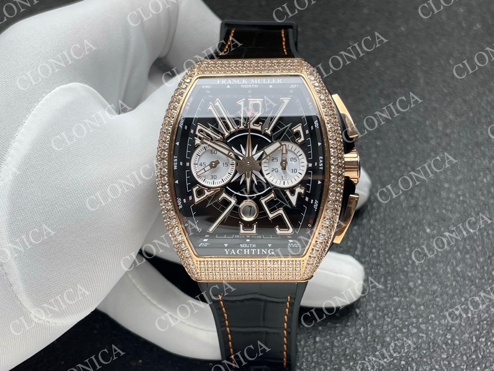 VANGUARD V45 CHRONO RG PAVE CRYSTALS GOLD INNER BEZEL BLACK DIAL — view 1