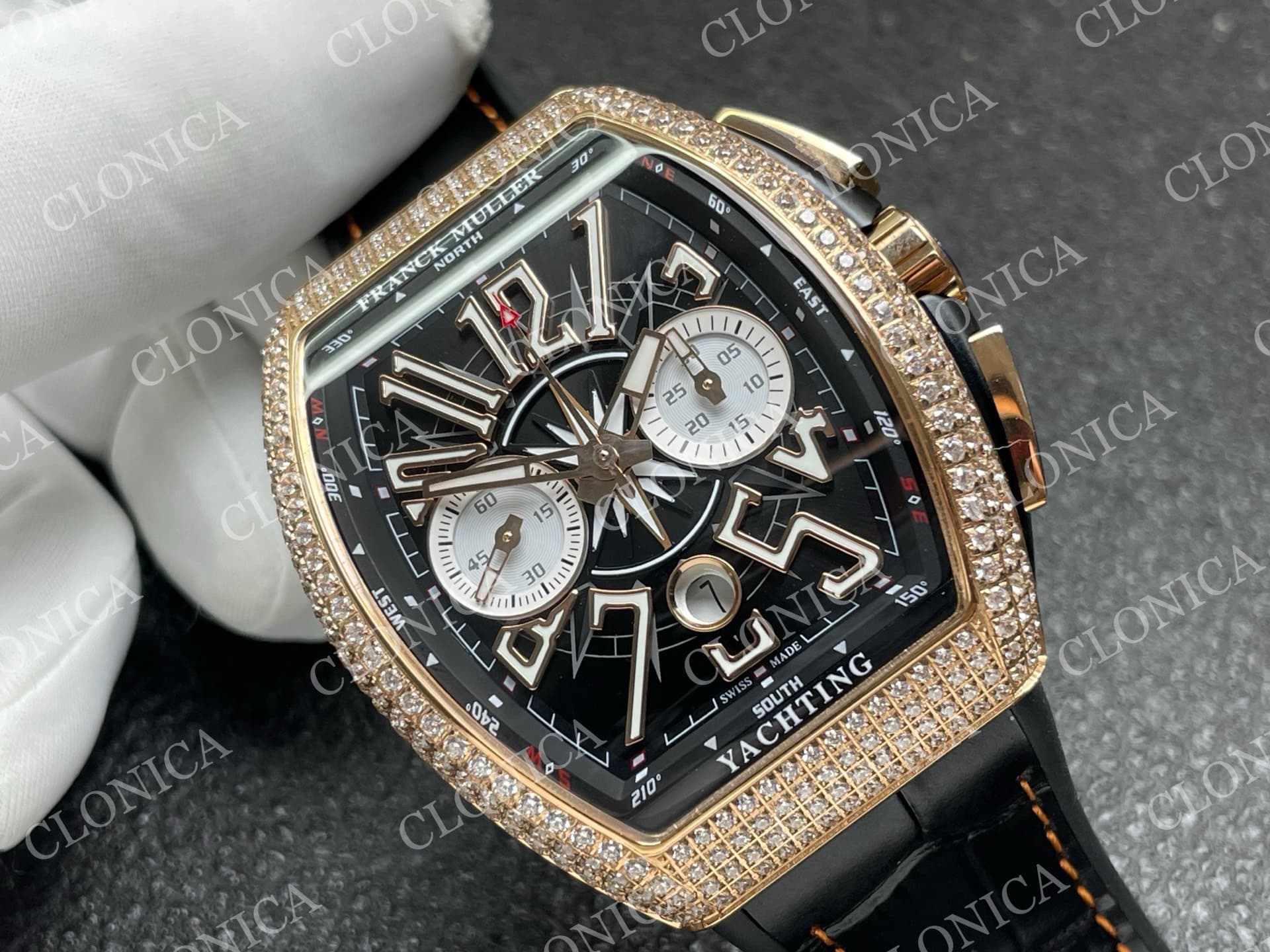 VANGUARD V45 CHRONO RG PAVE CRYSTALS GOLD INNER BEZEL BLACK DIAL — view 2