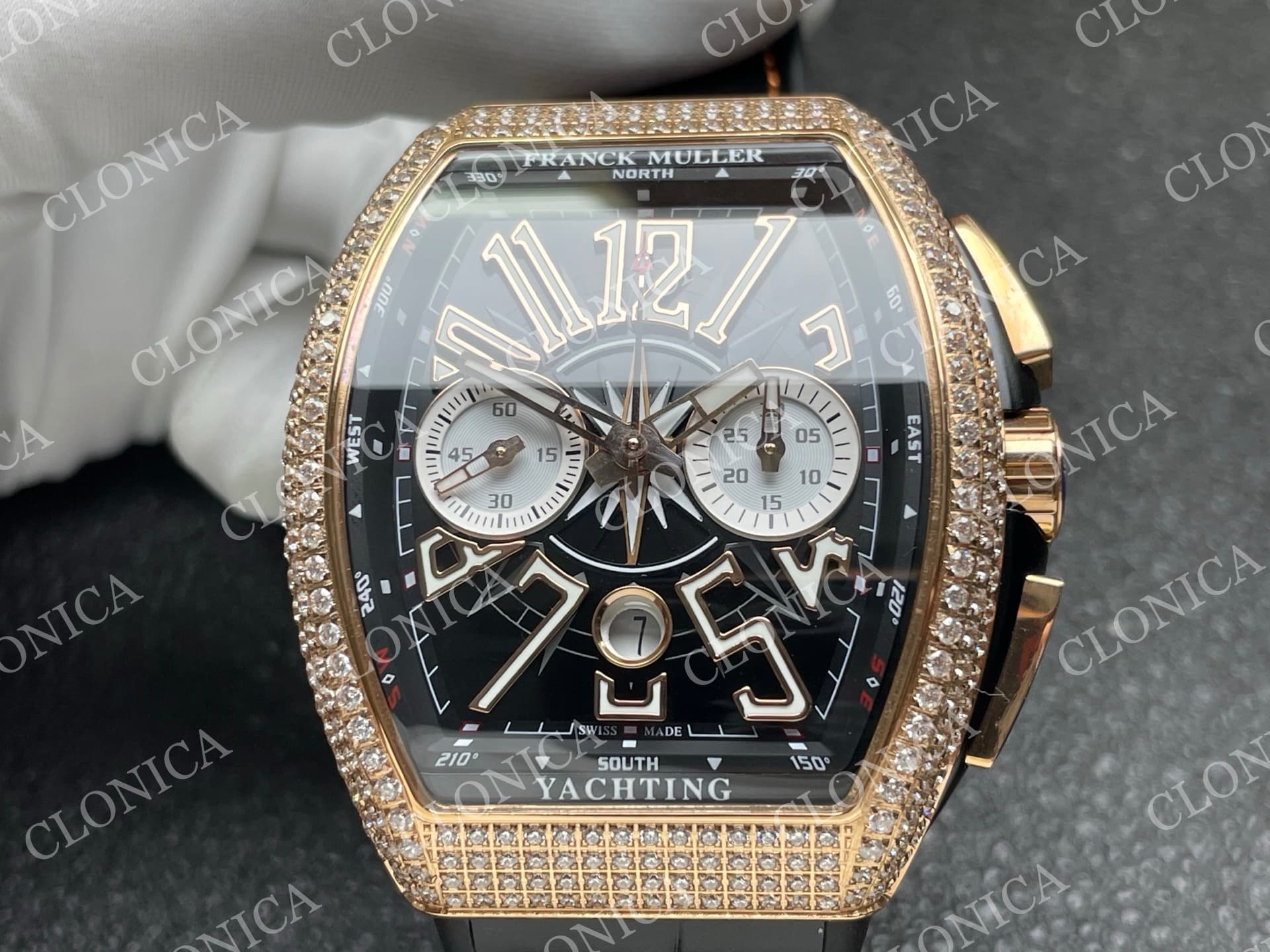 VANGUARD V45 CHRONO RG PAVE CRYSTALS GOLD INNER BEZEL BLACK DIAL — view 3