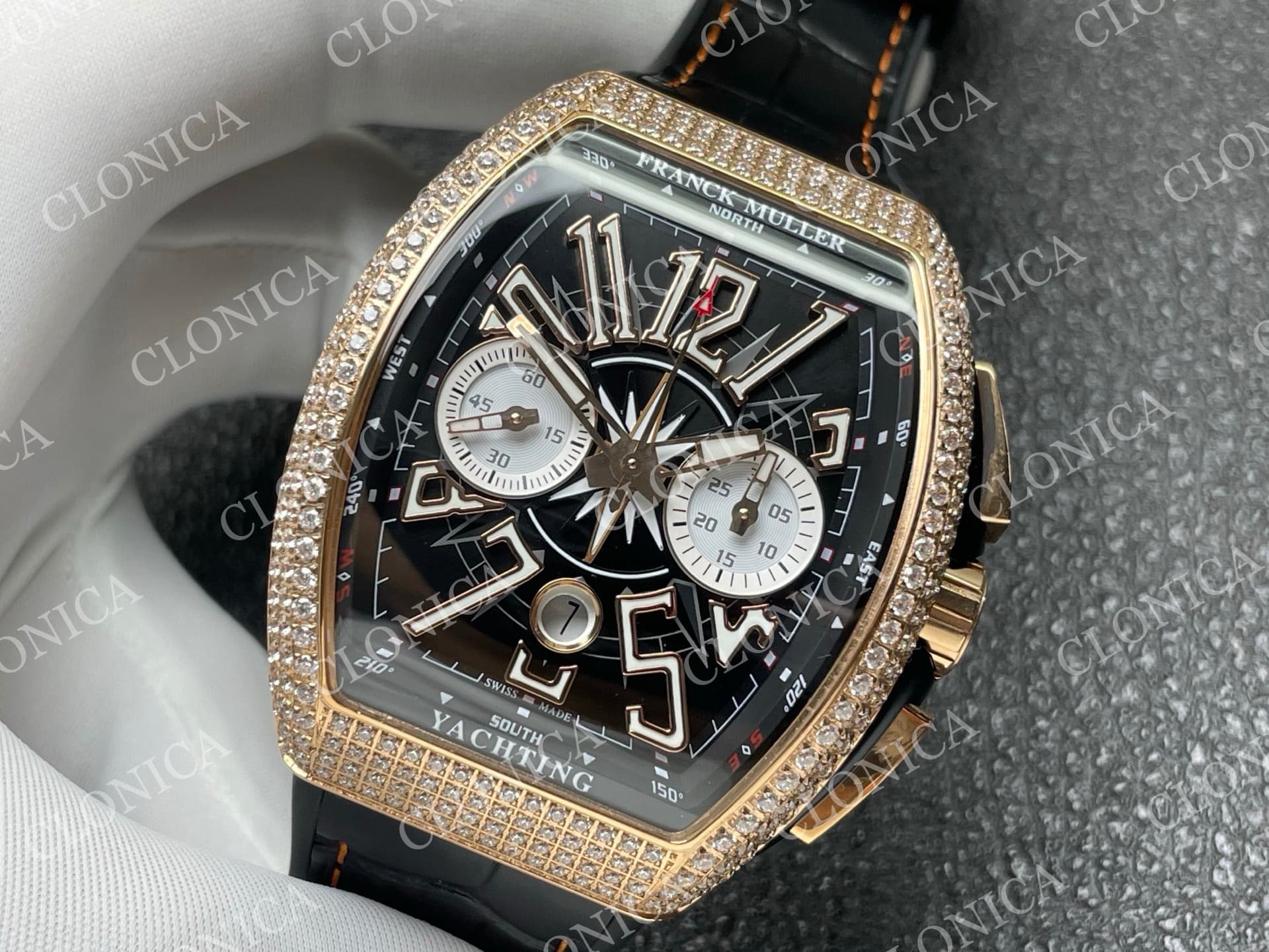 VANGUARD V45 CHRONO RG PAVE CRYSTALS GOLD INNER BEZEL BLACK DIAL — view 4