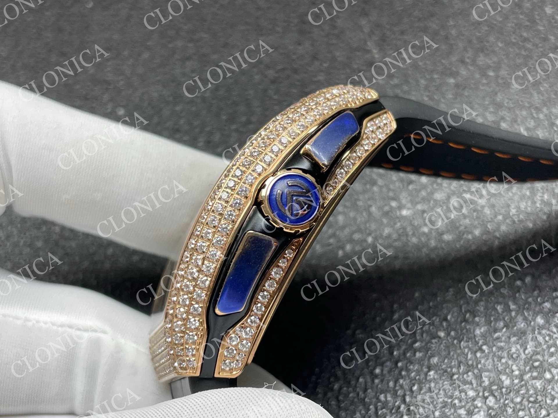 VANGUARD V45 CHRONO RG PAVE CRYSTALS GOLD INNER BEZEL BLACK DIAL — view 7