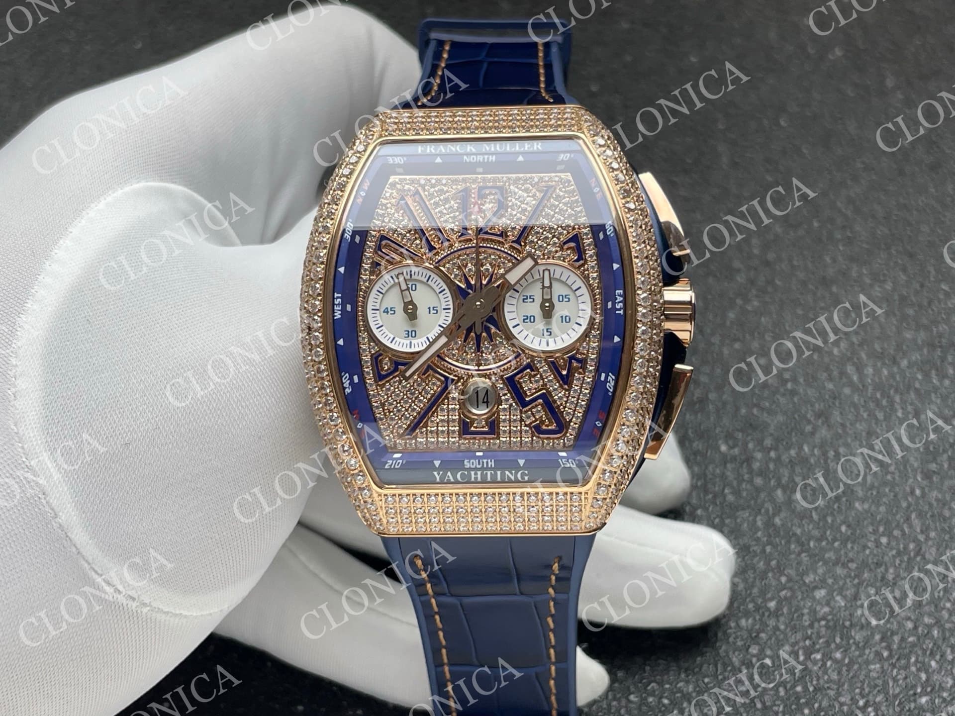 VANGUARD V45 CHRONO BRUSHED SS PAVE CRYSTALS DIAMOND DIAL — view 1