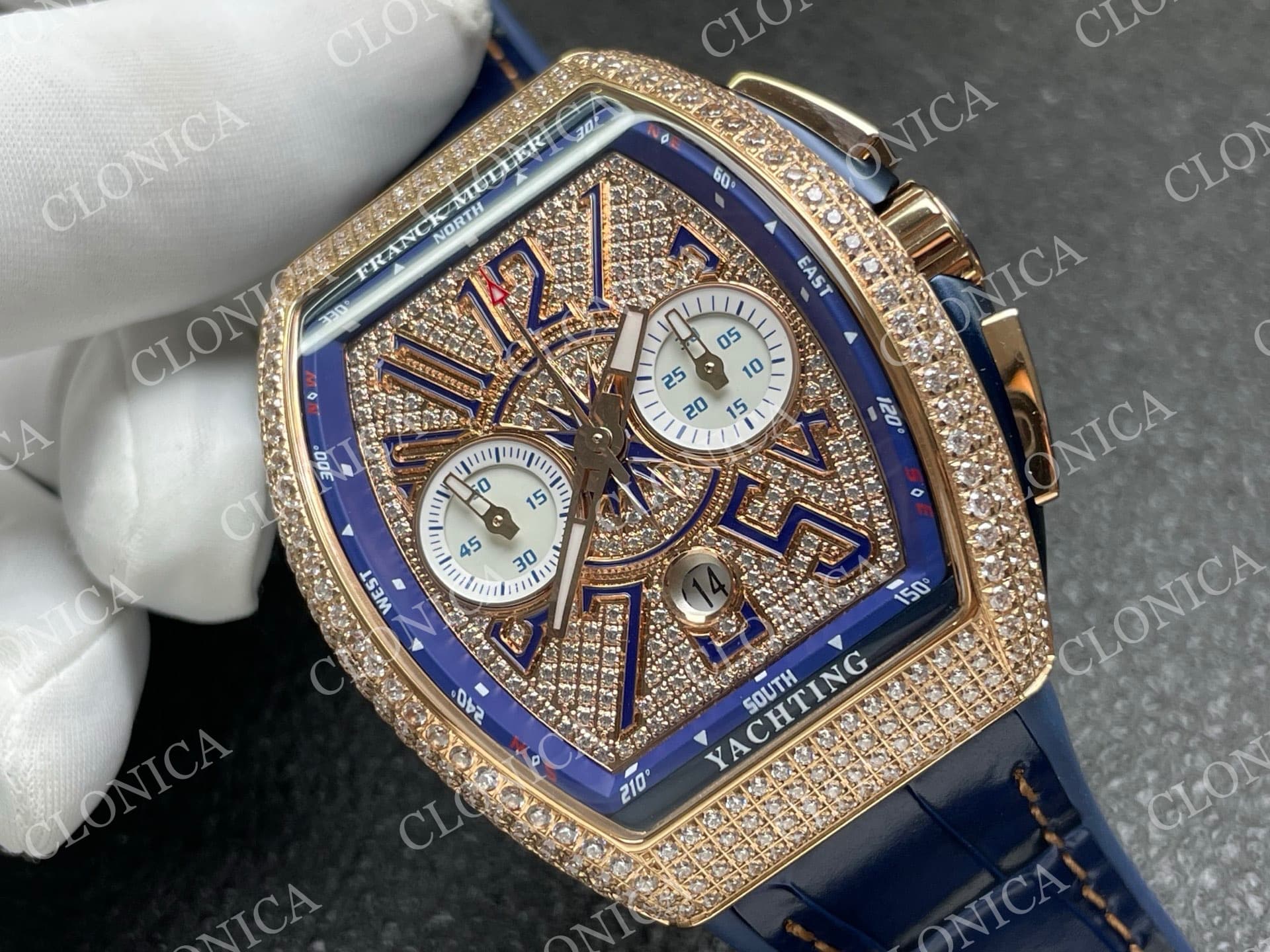 VANGUARD V45 CHRONO BRUSHED SS PAVE CRYSTALS DIAMOND DIAL — view 2