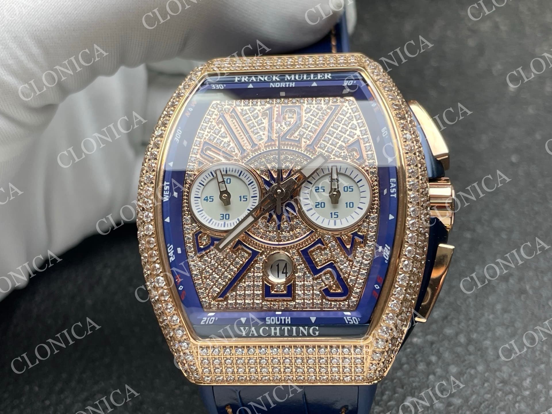 VANGUARD V45 CHRONO BRUSHED SS PAVE CRYSTALS DIAMOND DIAL — view 3