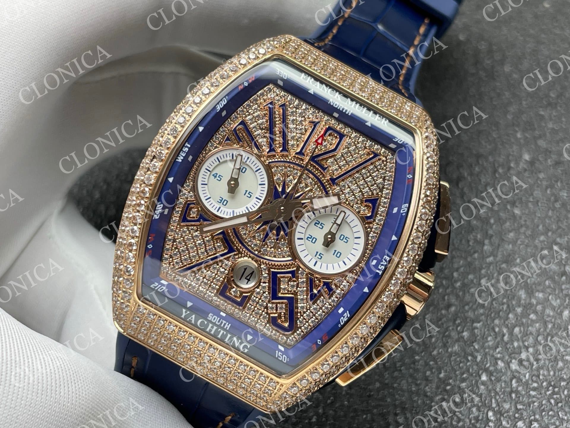 VANGUARD V45 CHRONO BRUSHED SS PAVE CRYSTALS DIAMOND DIAL — view 4