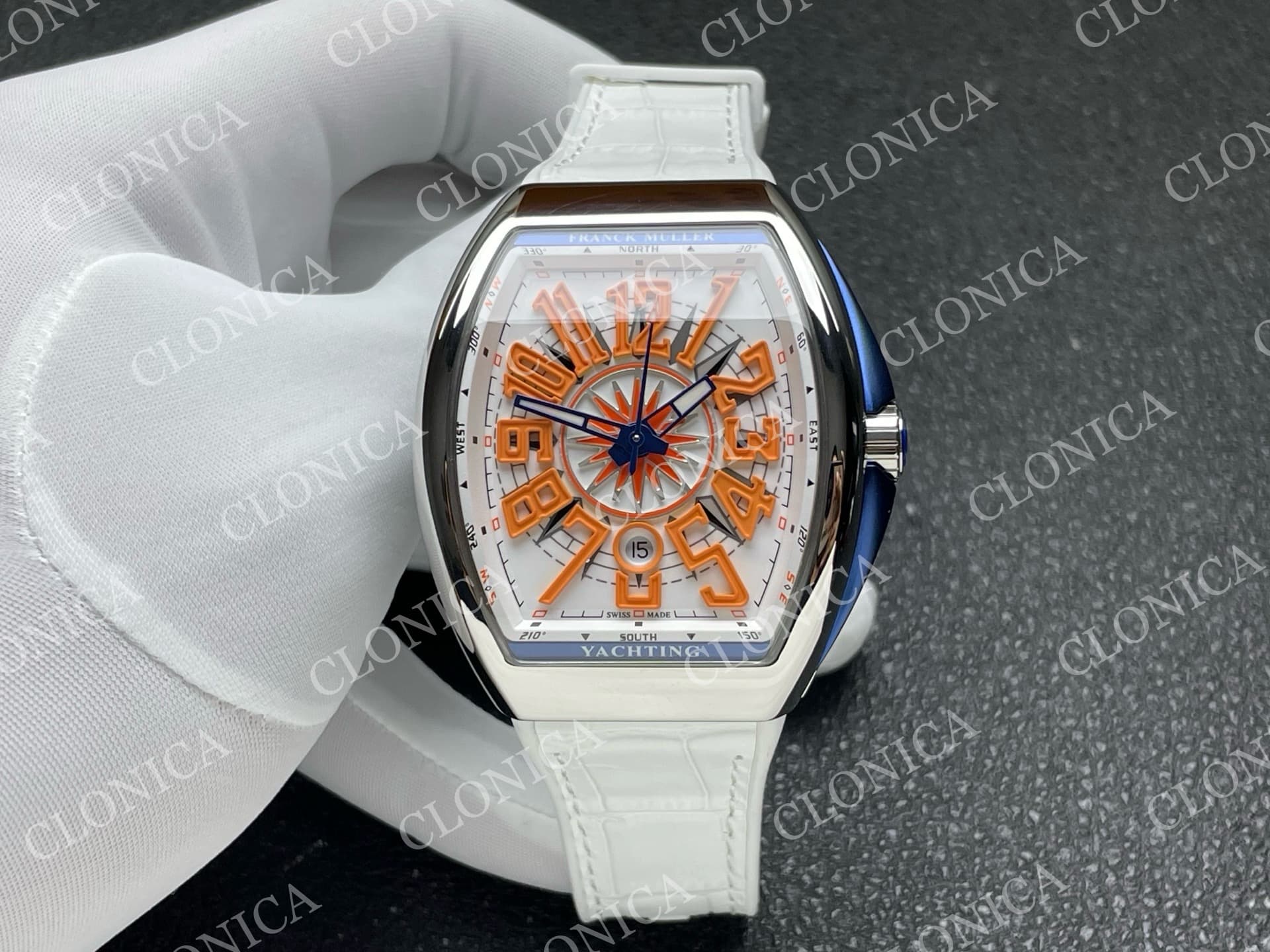 VANGUARD V45 SS WHITE ORANGE TEXTURED DIAL ON WHITE GUMMY STRAP A2824 — view 1
