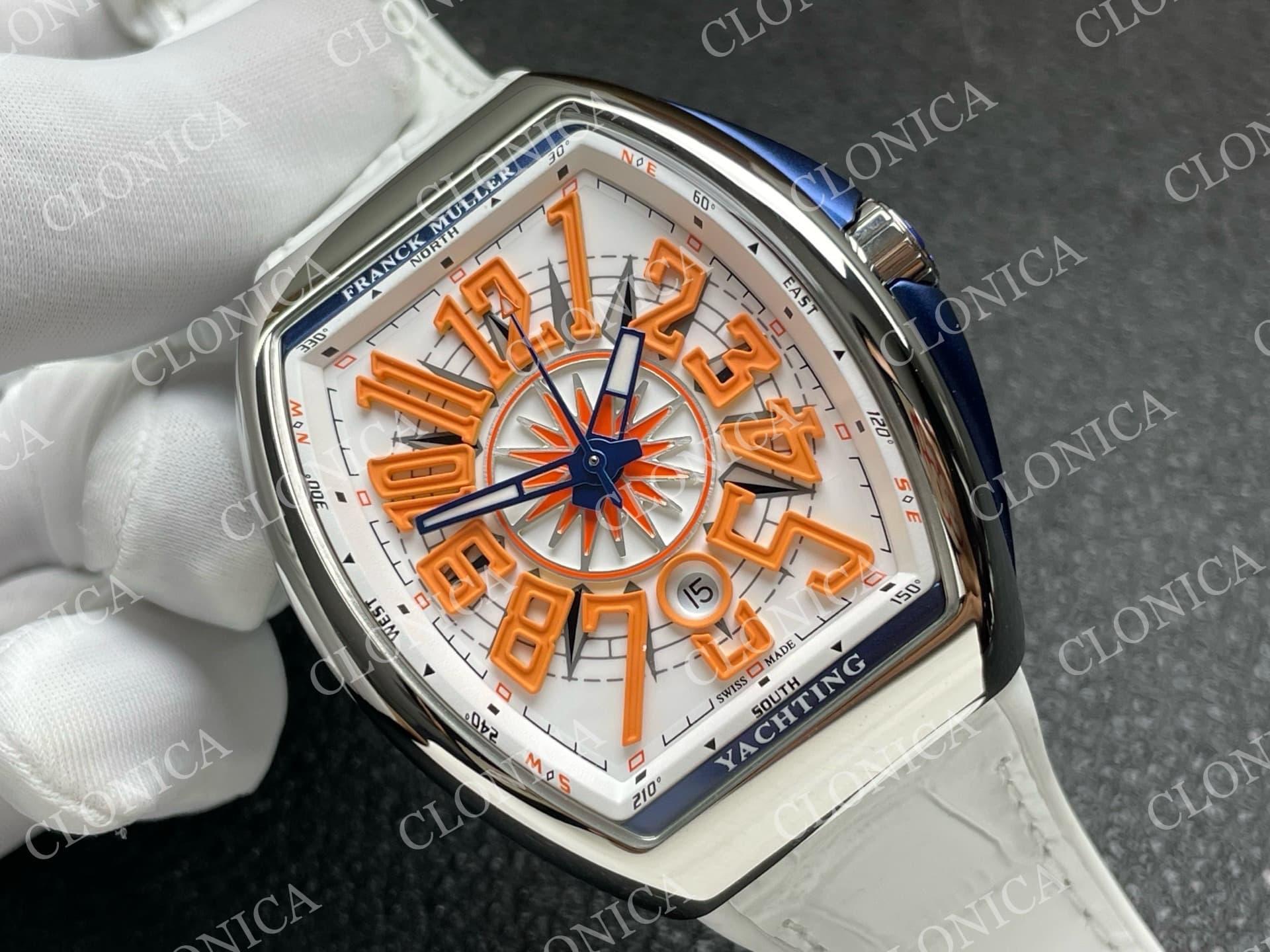 VANGUARD V45 SS WHITE ORANGE TEXTURED DIAL ON WHITE GUMMY STRAP A2824 — view 2