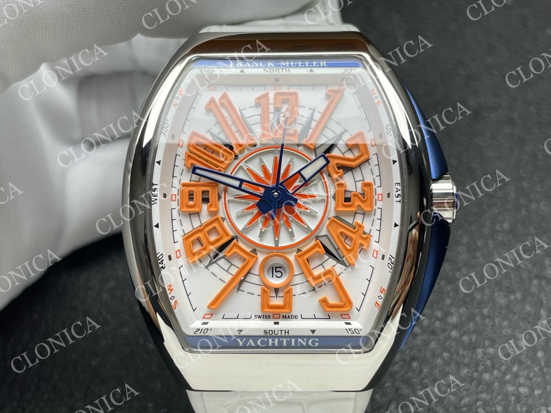 VANGUARD V45 SS WHITE ORANGE TEXTURED DIAL ON WHITE GUMMY STRAP A2824 — view 3