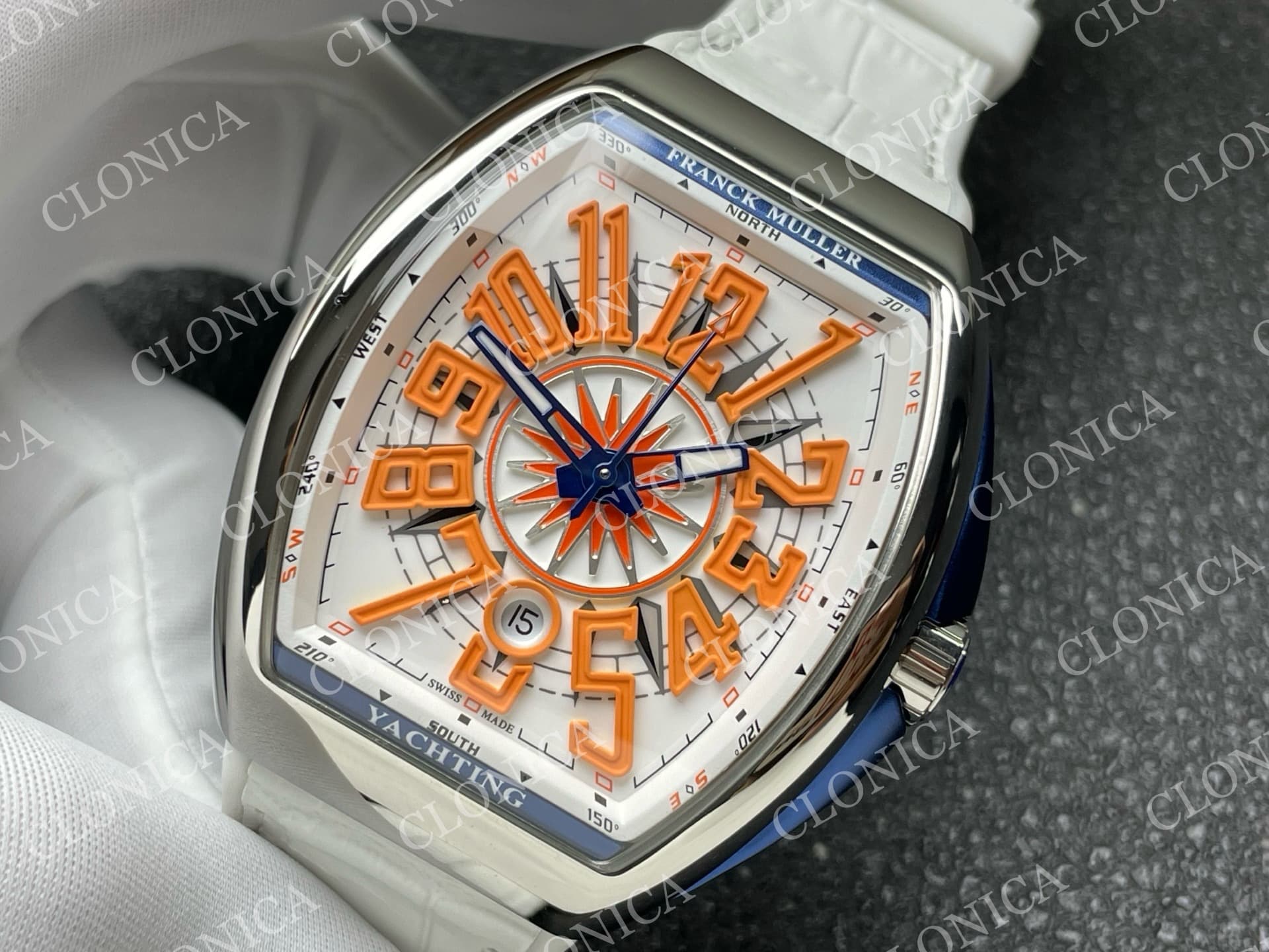 VANGUARD V45 SS WHITE ORANGE TEXTURED DIAL ON WHITE GUMMY STRAP A2824 — view 4