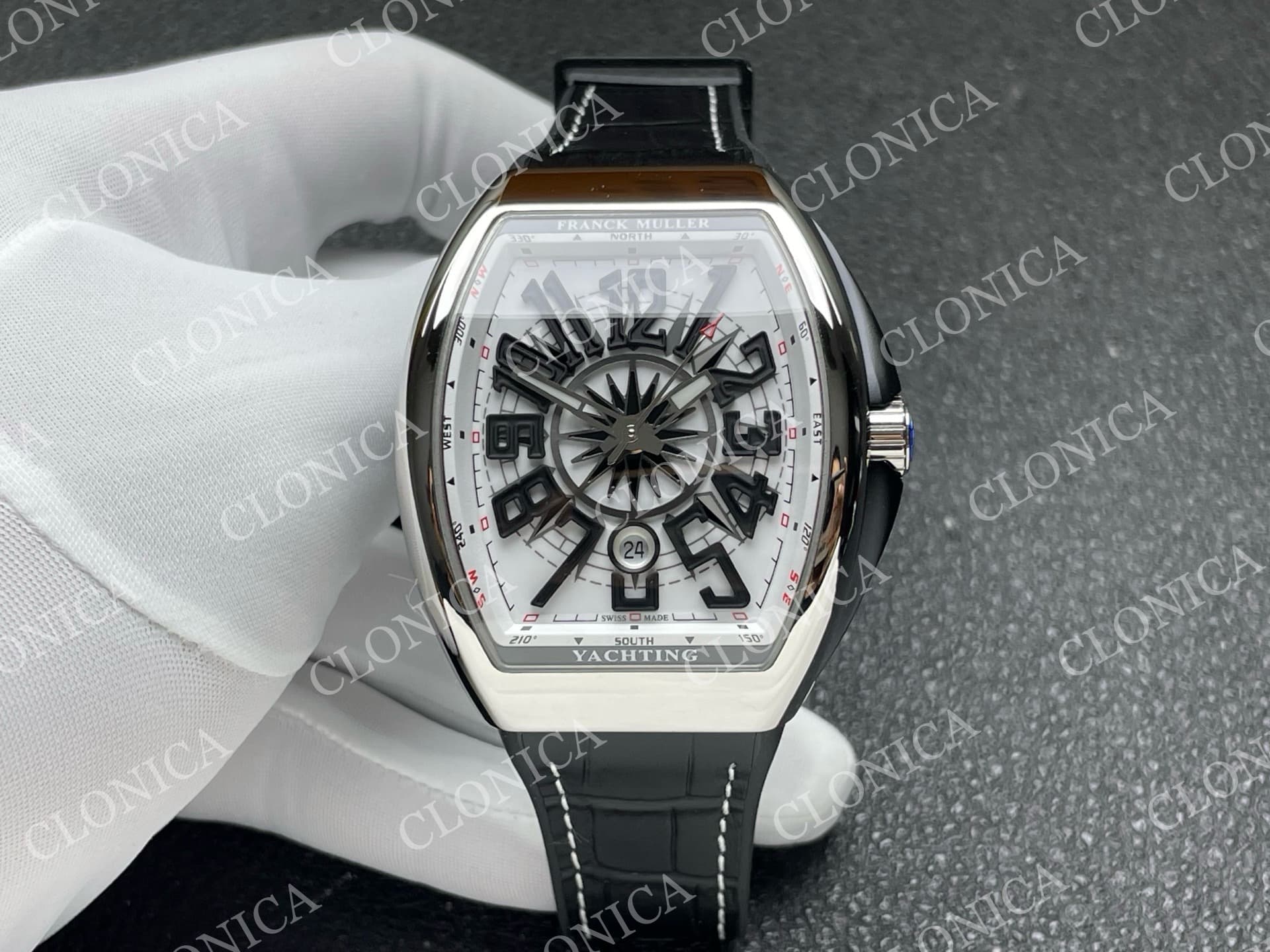 VANGUARD V45 SS WHITE BLACK TEXTURED DIAL ON BLACK GUMMY STRAP A2824 — view 1