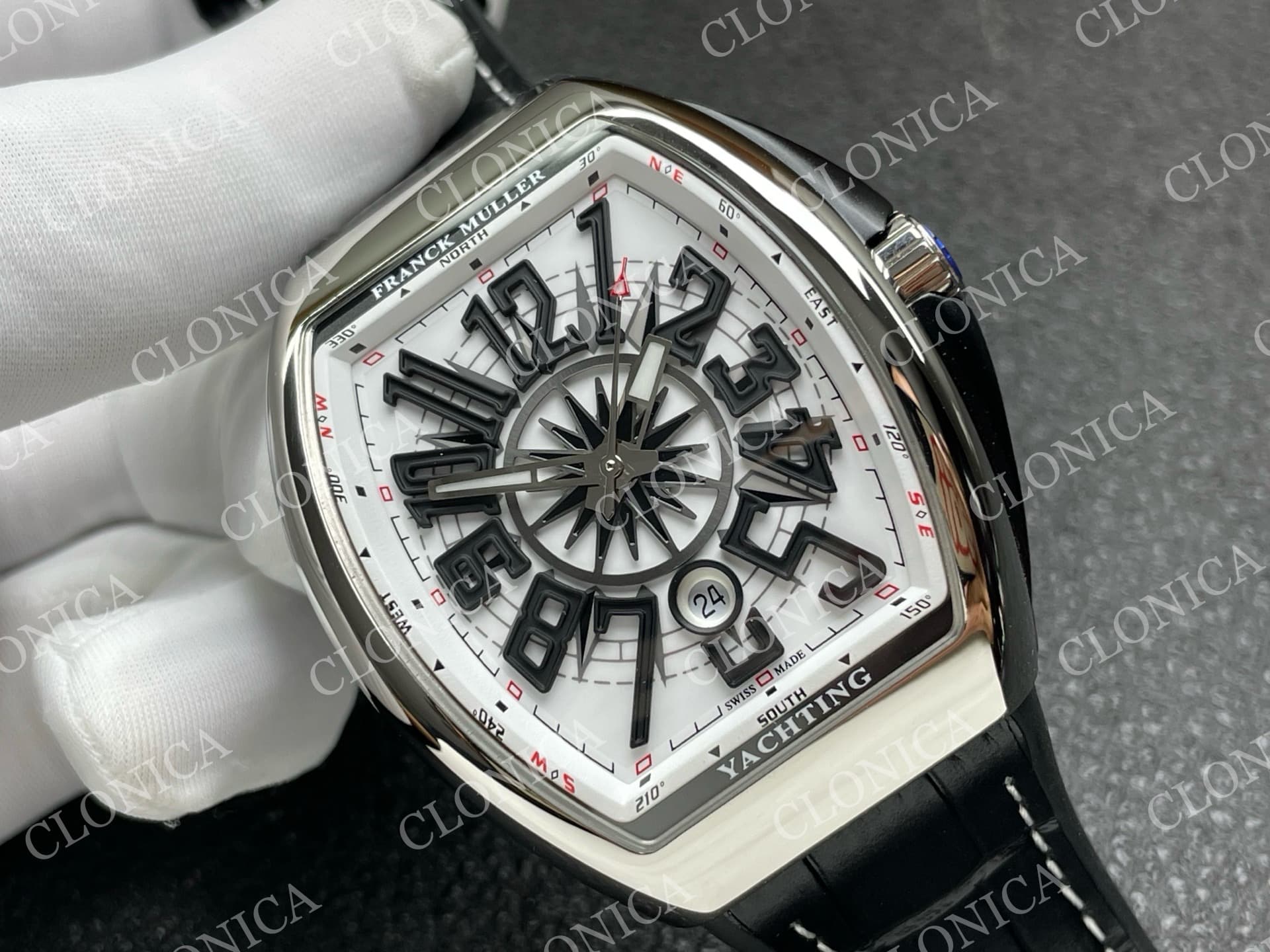 VANGUARD V45 SS WHITE BLACK TEXTURED DIAL ON BLACK GUMMY STRAP A2824 — view 2