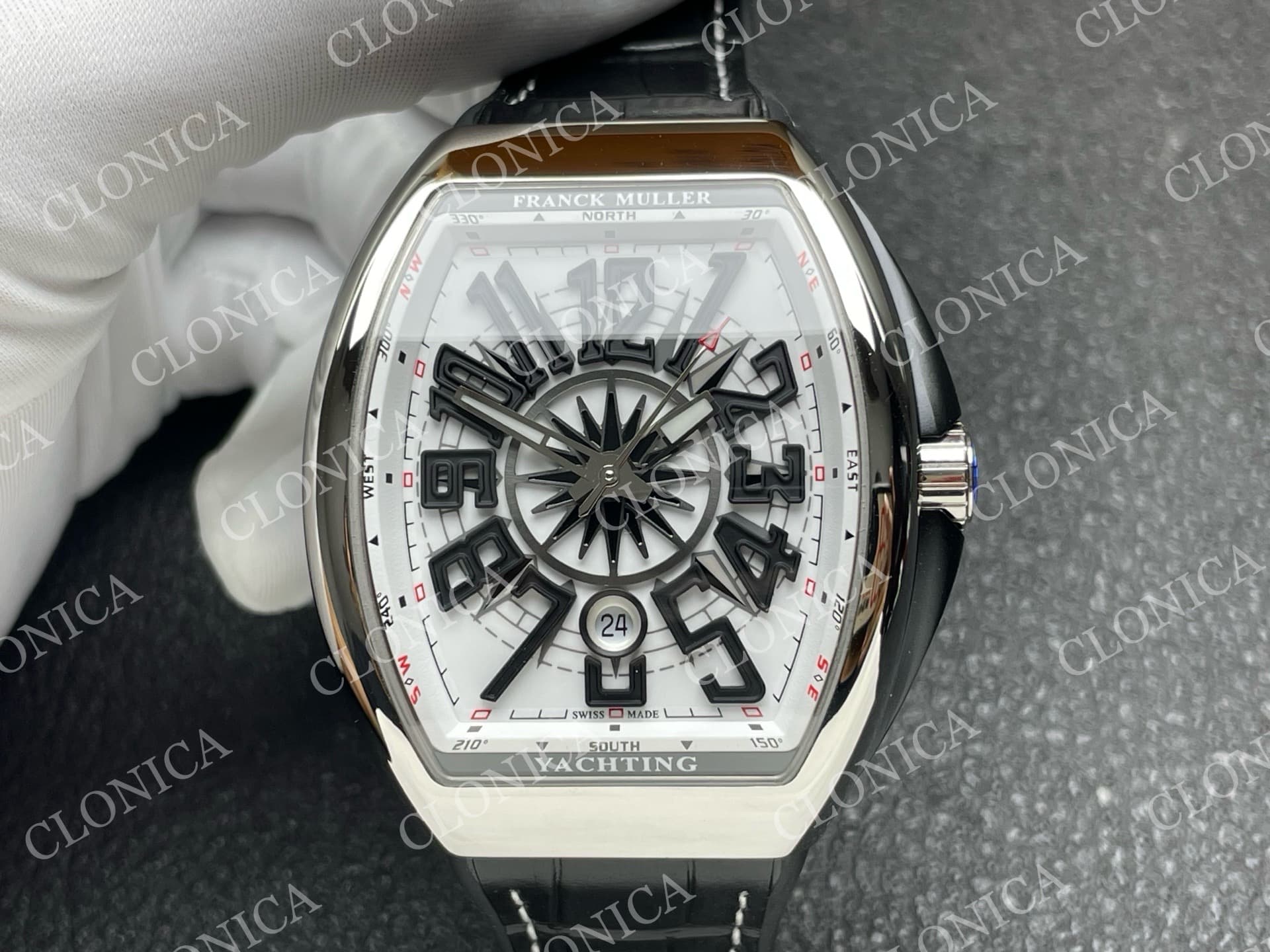 VANGUARD V45 SS WHITE BLACK TEXTURED DIAL ON BLACK GUMMY STRAP A2824 — view 3