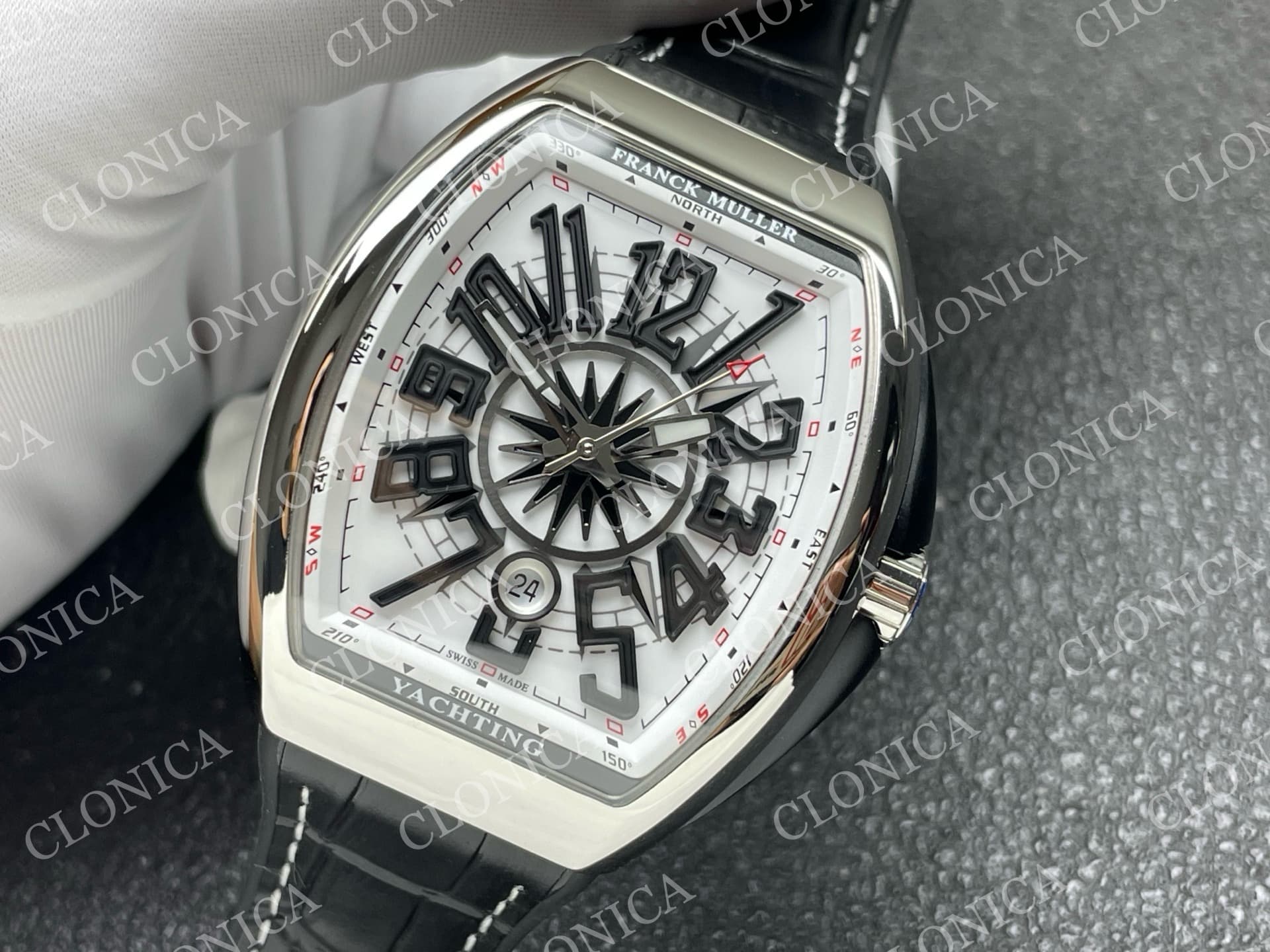 VANGUARD V45 SS WHITE BLACK TEXTURED DIAL ON BLACK GUMMY STRAP A2824 — view 4
