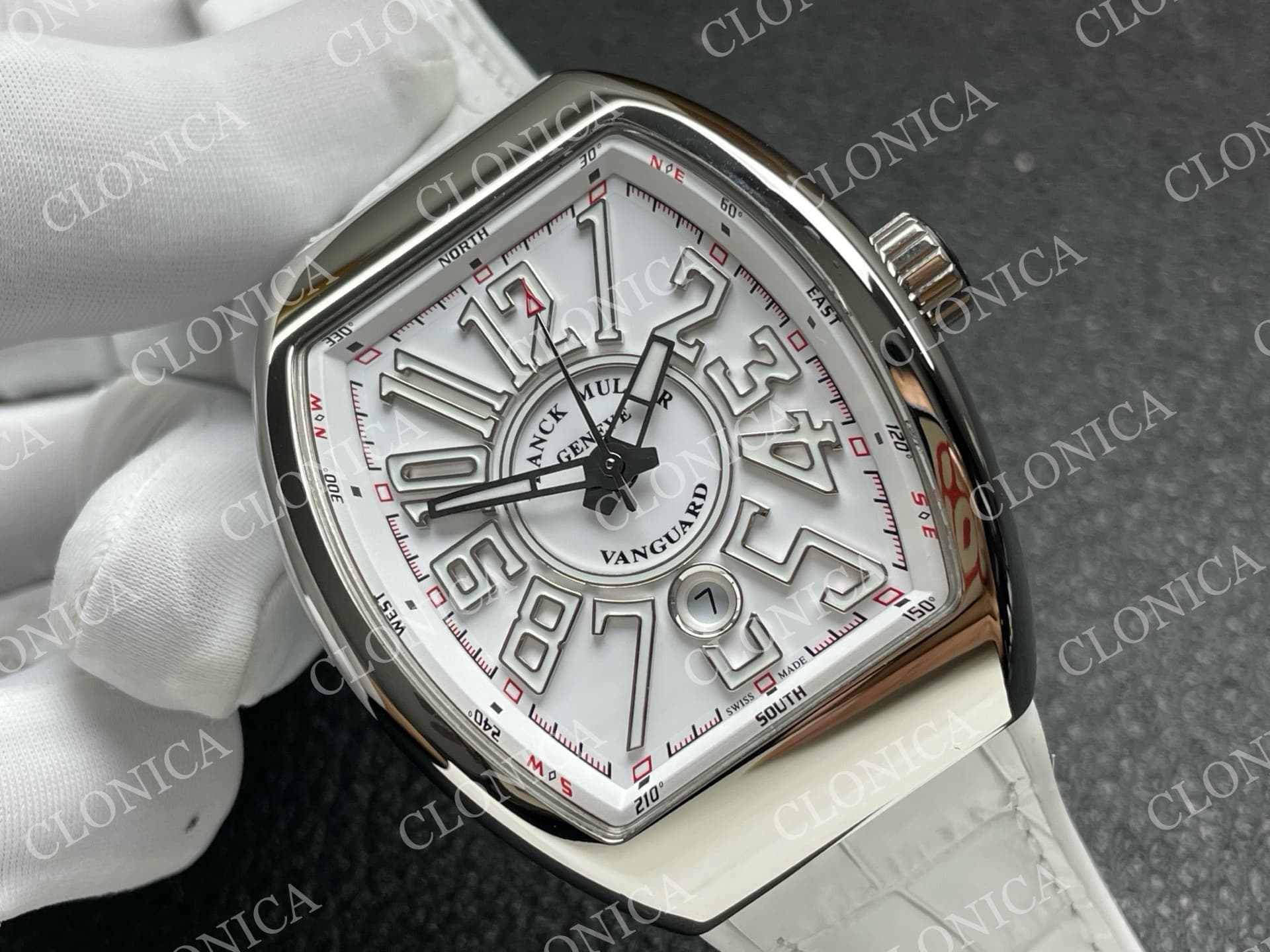 VANGUARD V45 SS WHITE TEXTURED DIAL ON WHITE GUMMY STRAP A2824 — view 2