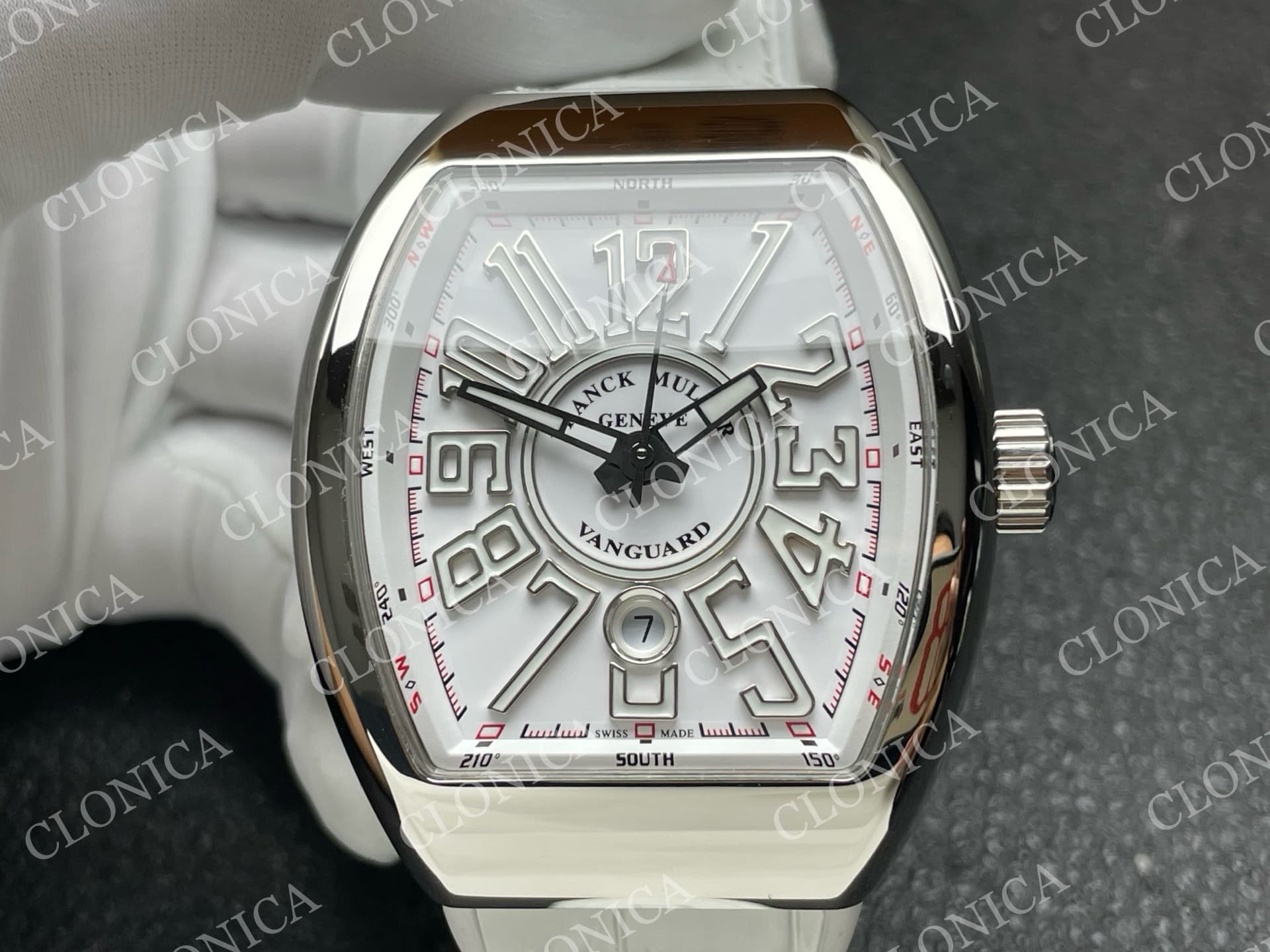 VANGUARD V45 SS WHITE TEXTURED DIAL ON WHITE GUMMY STRAP A2824 — view 3
