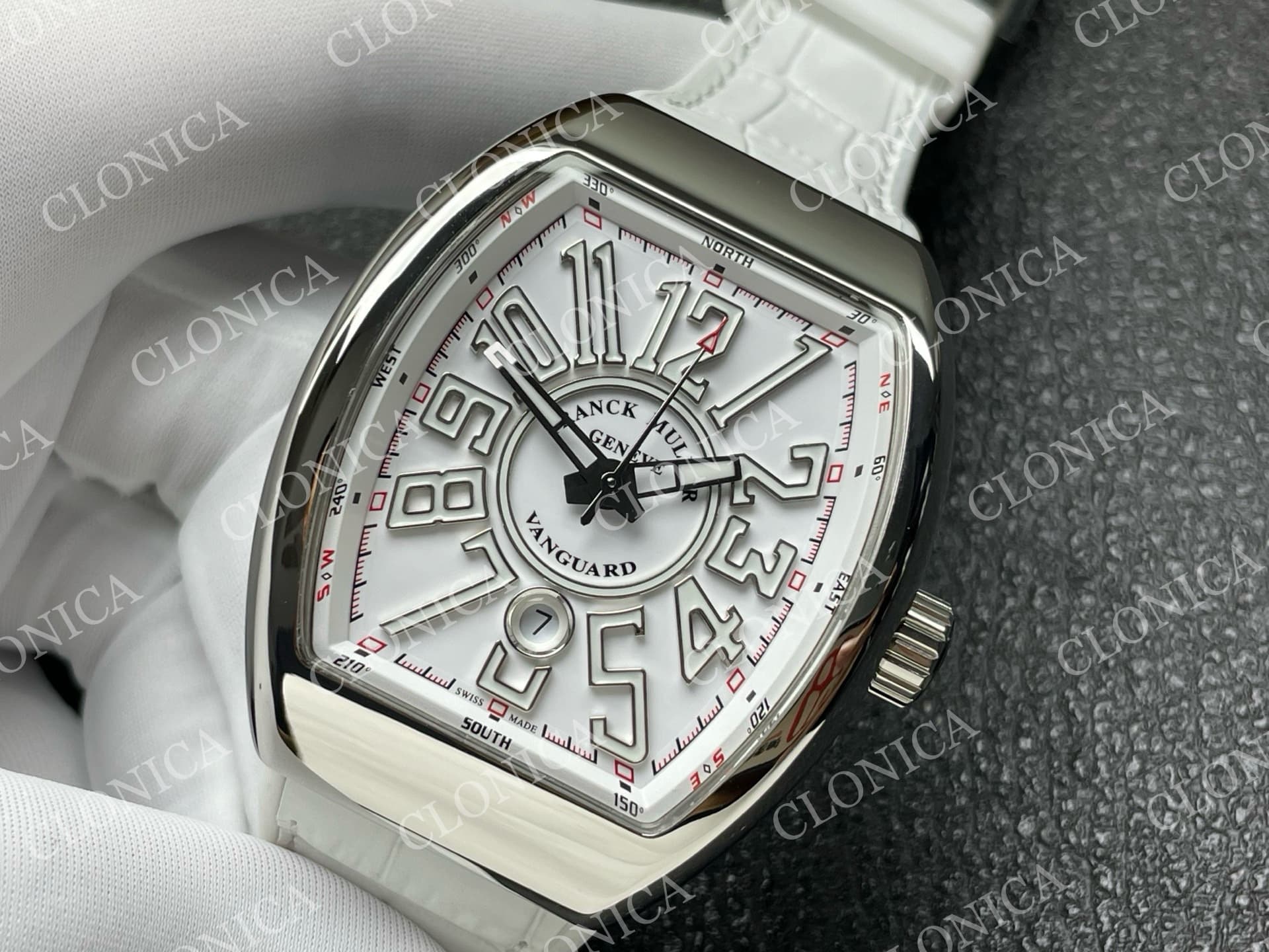 VANGUARD V45 SS WHITE TEXTURED DIAL ON WHITE GUMMY STRAP A2824 — view 4