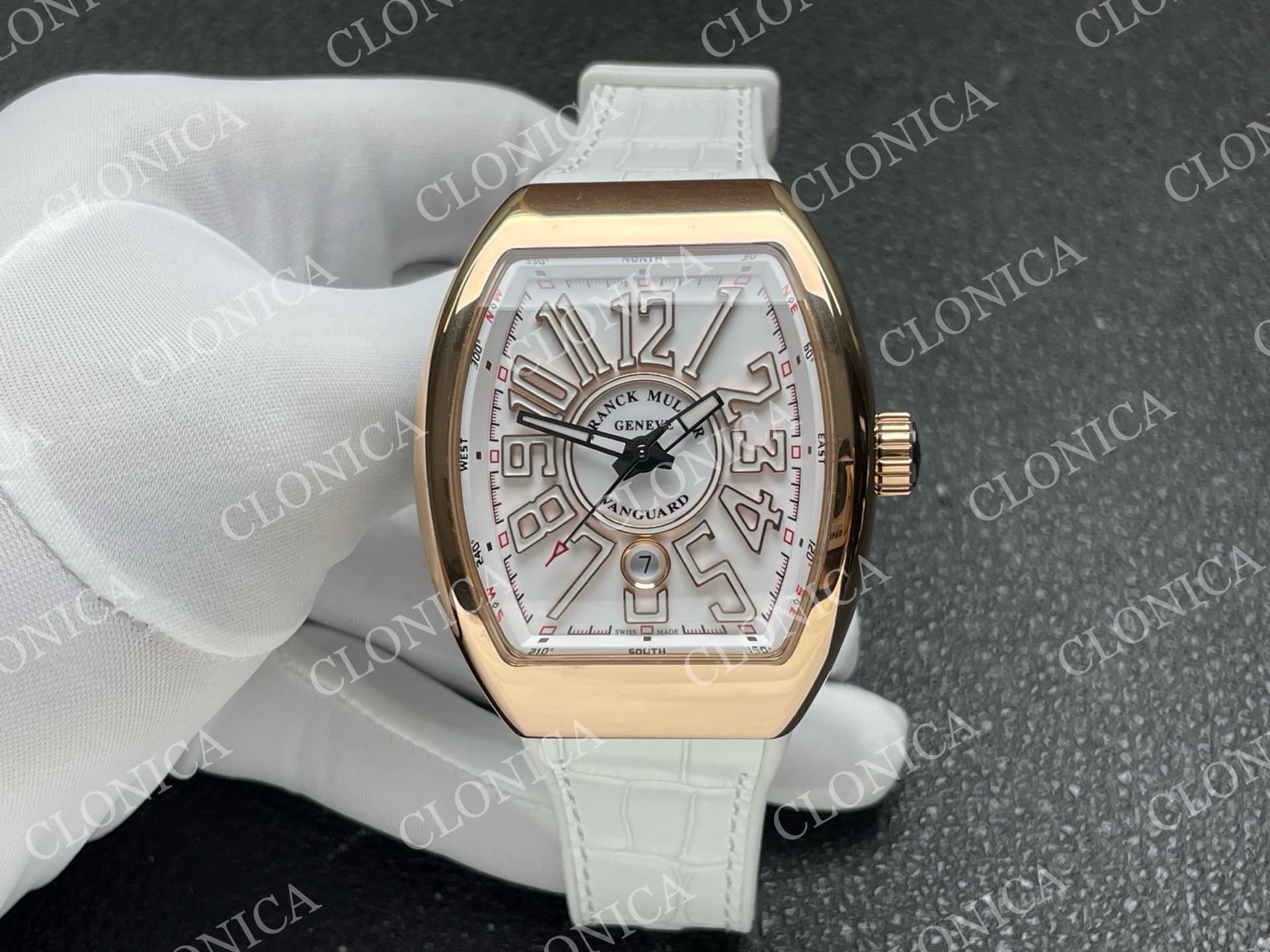 VANGUARD V45 RG WHITE TEXTURED DIAL ON WHITE GUMMY STRAP A2824 — view 1