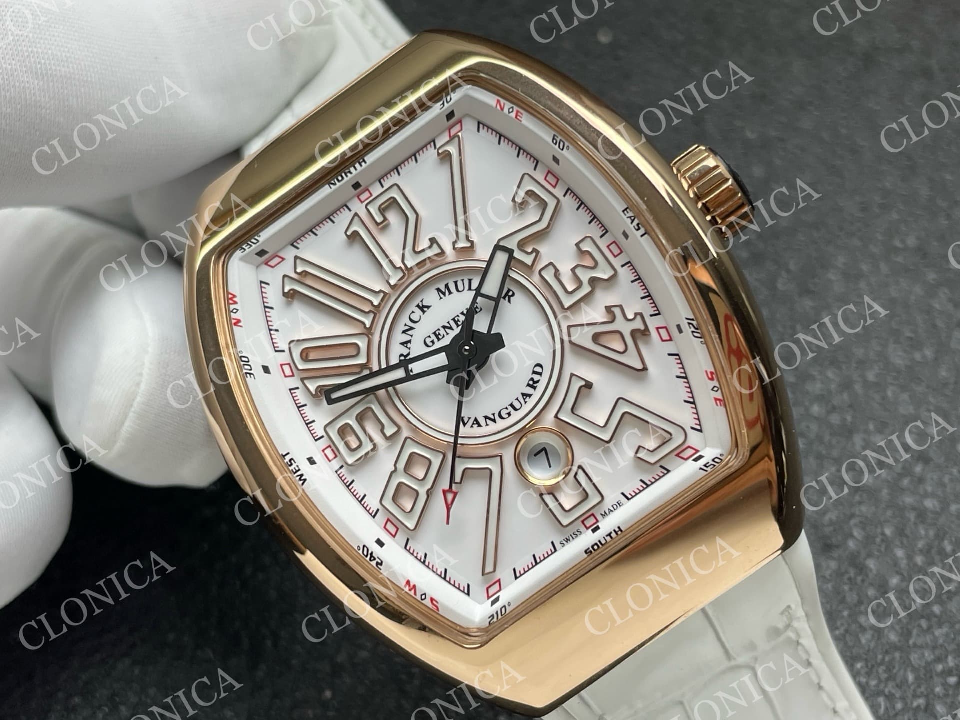 VANGUARD V45 RG WHITE TEXTURED DIAL ON WHITE GUMMY STRAP A2824 — view 2