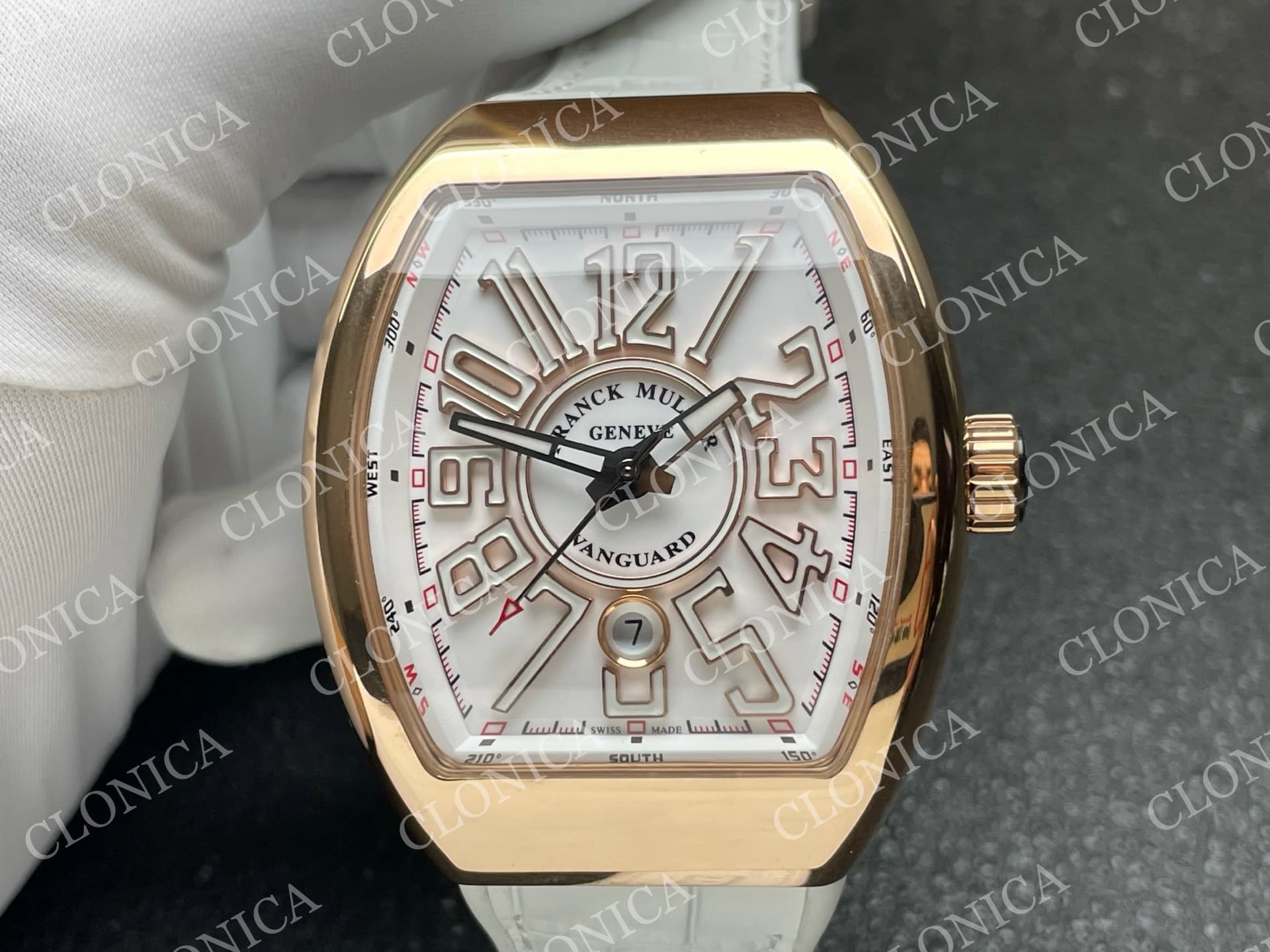 VANGUARD V45 RG WHITE TEXTURED DIAL ON WHITE GUMMY STRAP A2824 — view 3