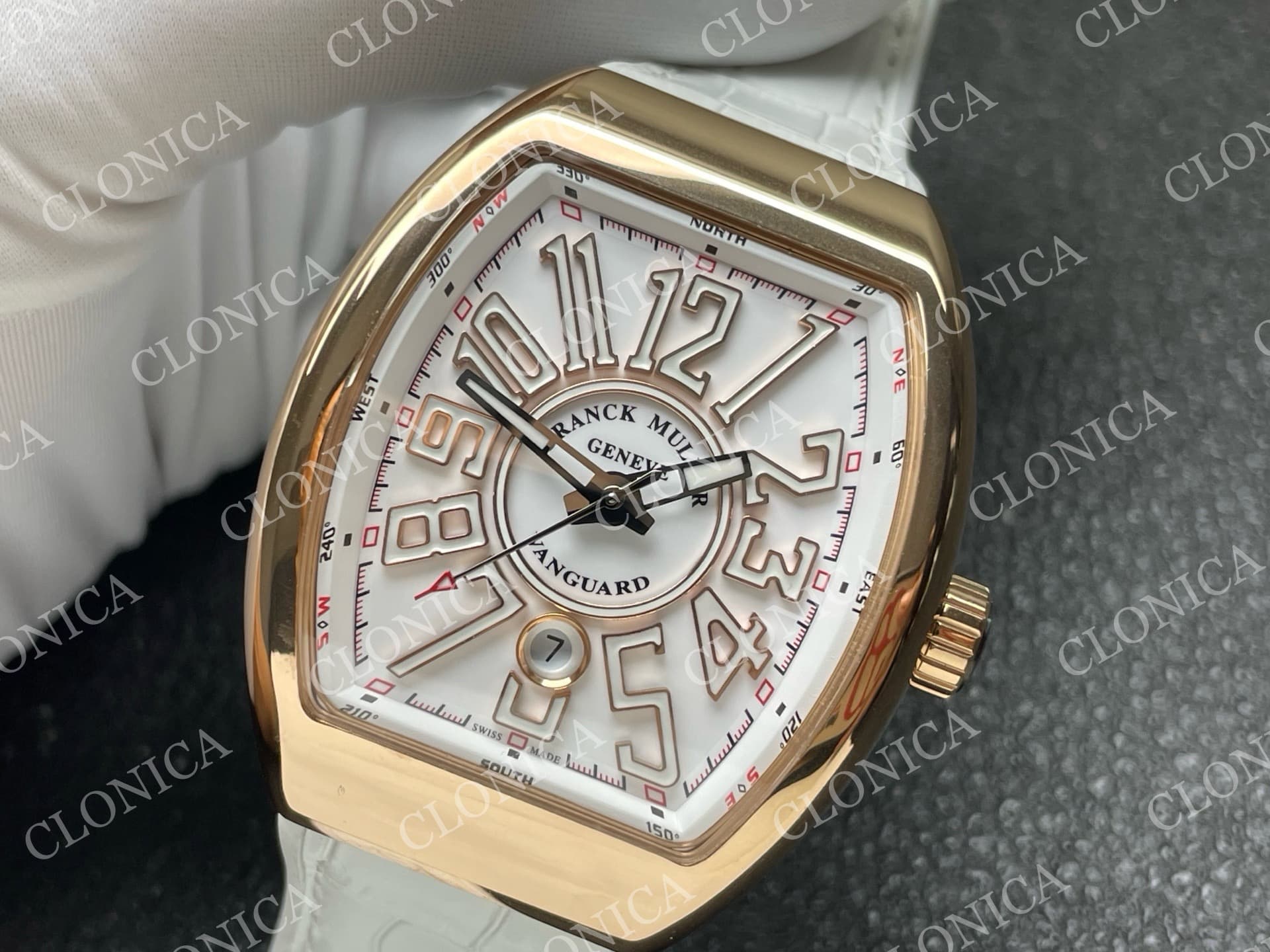 VANGUARD V45 RG WHITE TEXTURED DIAL ON WHITE GUMMY STRAP A2824 — view 4