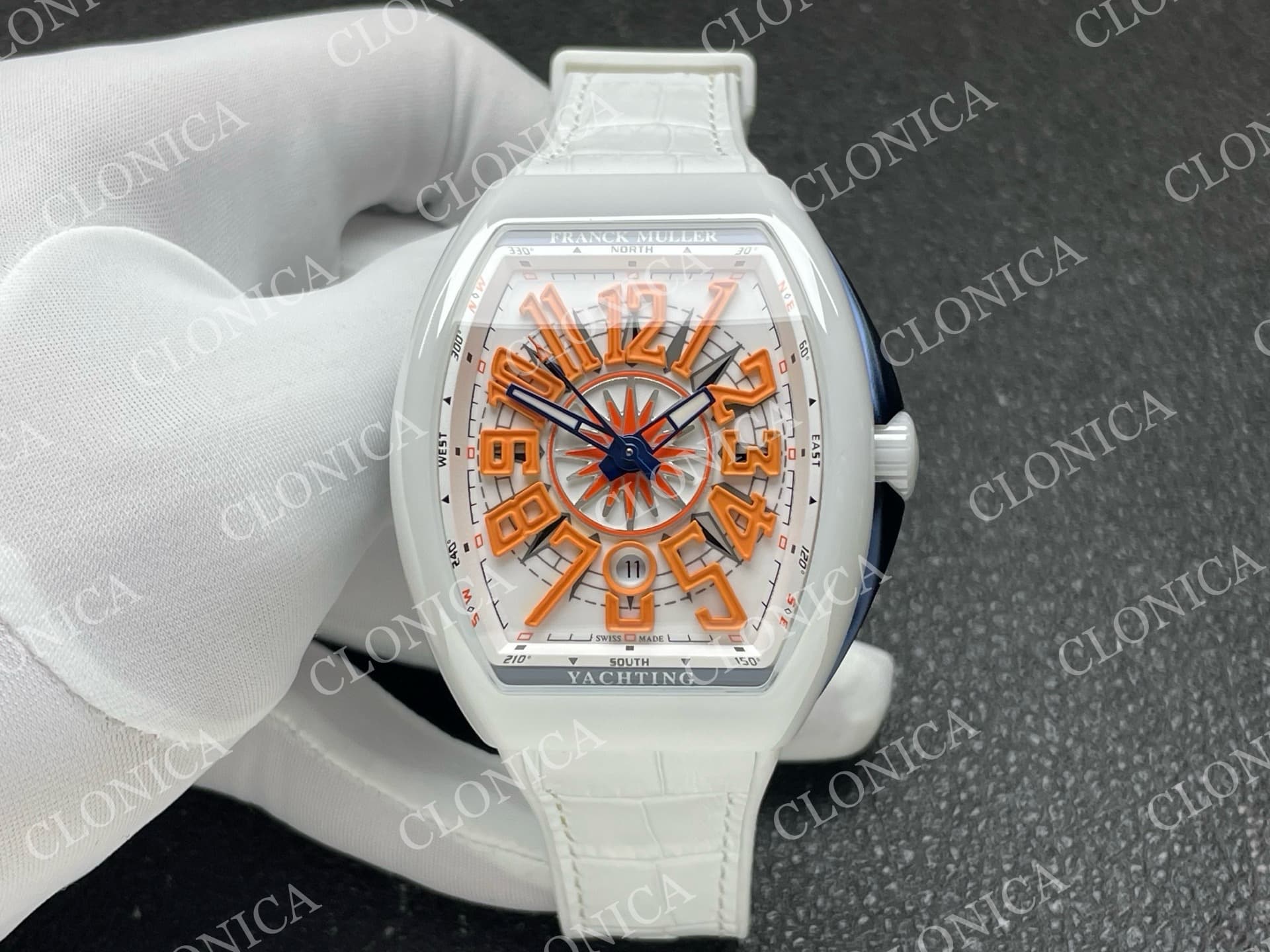 VANGUARD V45 WHITE ORANGE TEXTURED DIAL ON WHITE GUMMY STRAP A2824 — view 1