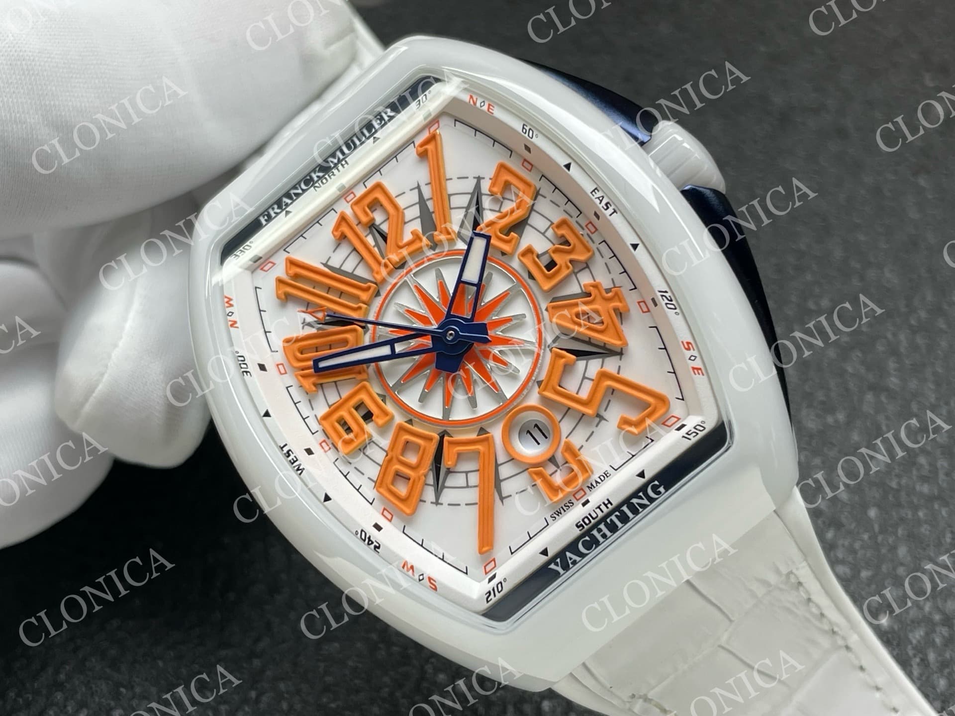 VANGUARD V45 WHITE ORANGE TEXTURED DIAL ON WHITE GUMMY STRAP A2824 — view 2