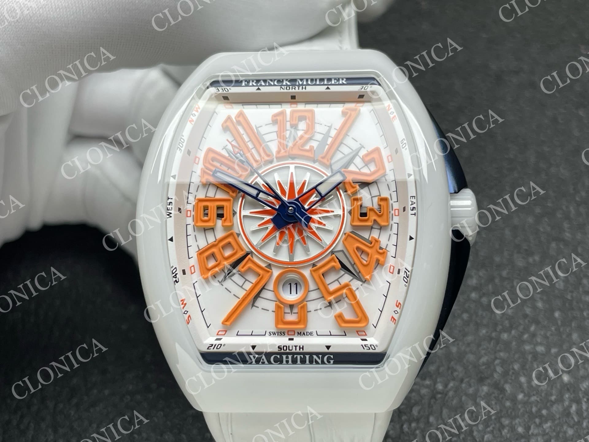 VANGUARD V45 WHITE ORANGE TEXTURED DIAL ON WHITE GUMMY STRAP A2824 — view 3