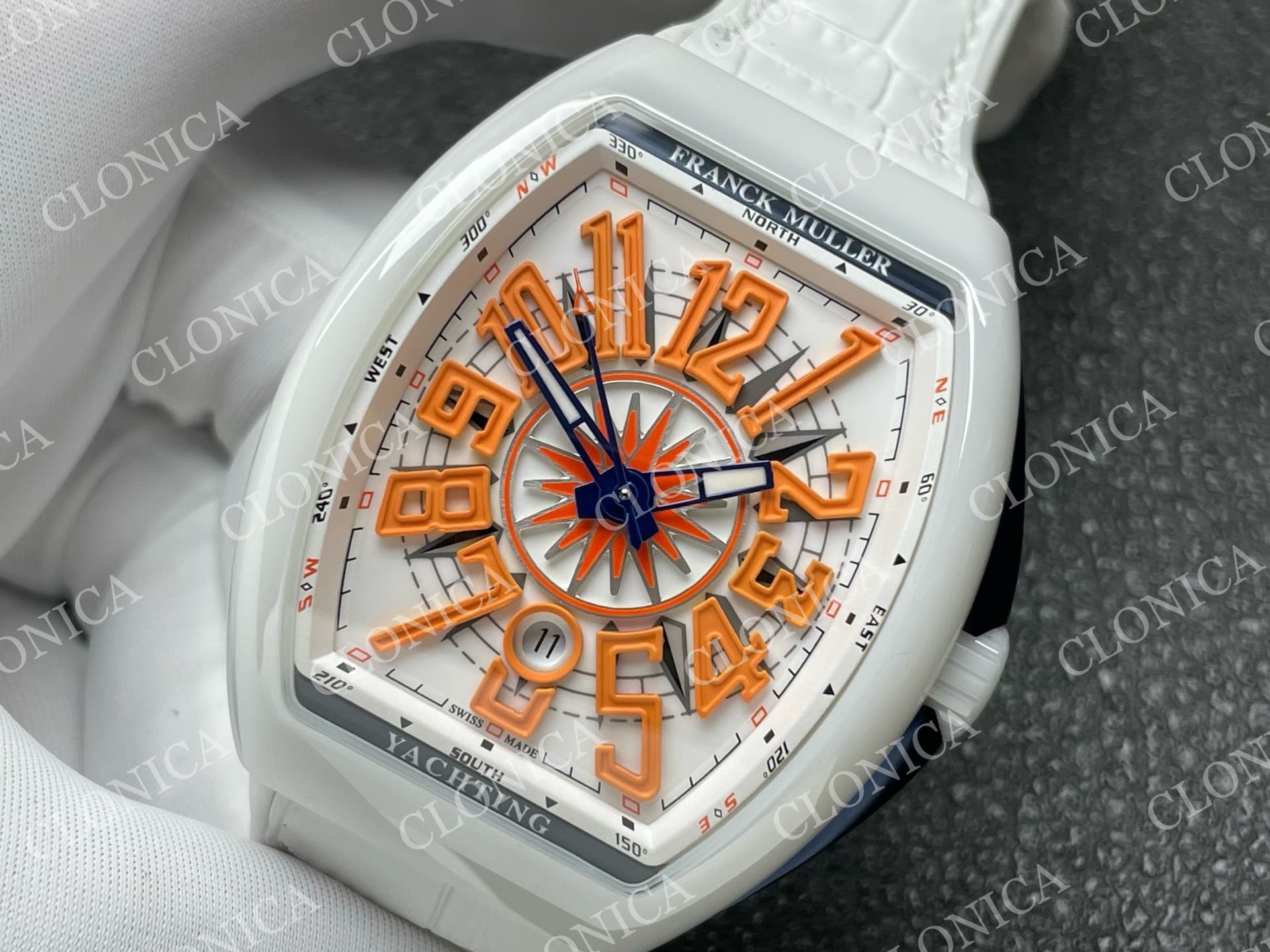 VANGUARD V45 WHITE ORANGE TEXTURED DIAL ON WHITE GUMMY STRAP A2824 — view 4