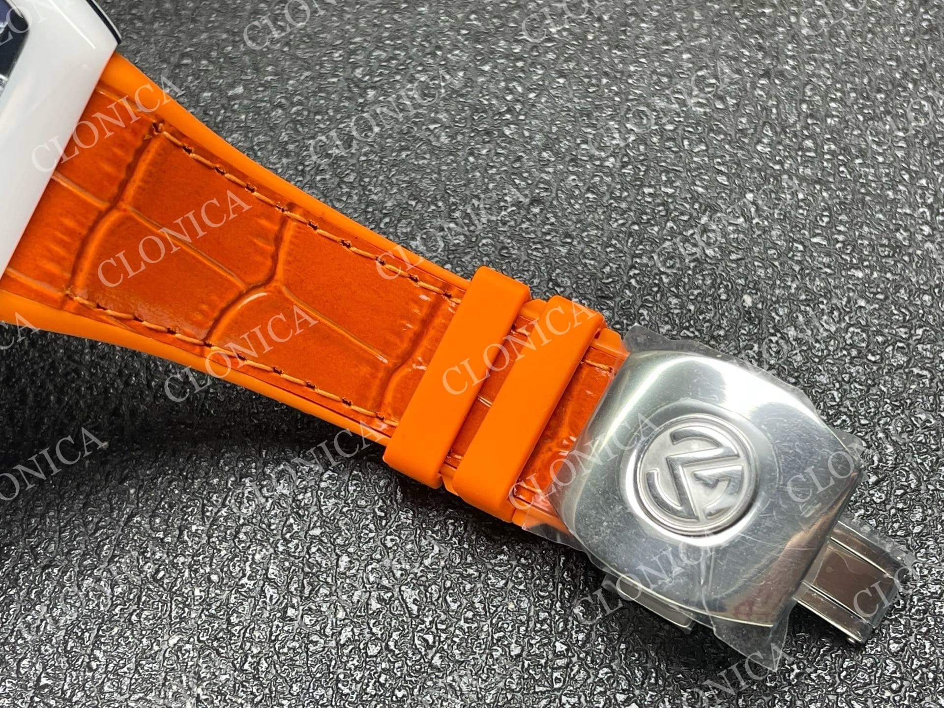 VANGUARD V45 WHITE CERAMIC CASE BLUE ORANGE TEXTURED DIAL ON ORANGE GUMMY STRAP A2824 — view 5