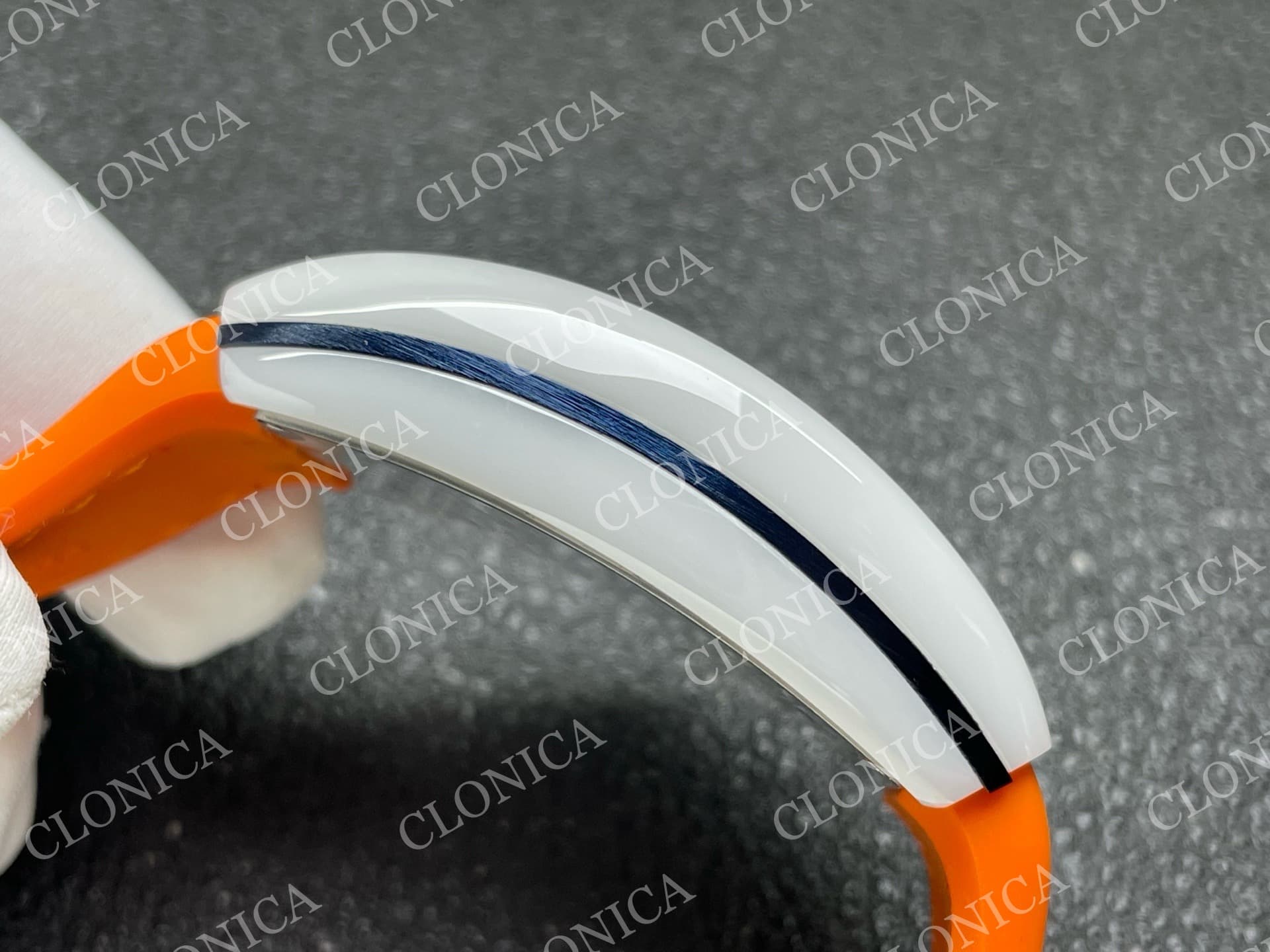 VANGUARD V45 WHITE CERAMIC CASE BLUE ORANGE TEXTURED DIAL ON ORANGE GUMMY STRAP A2824 — view 9