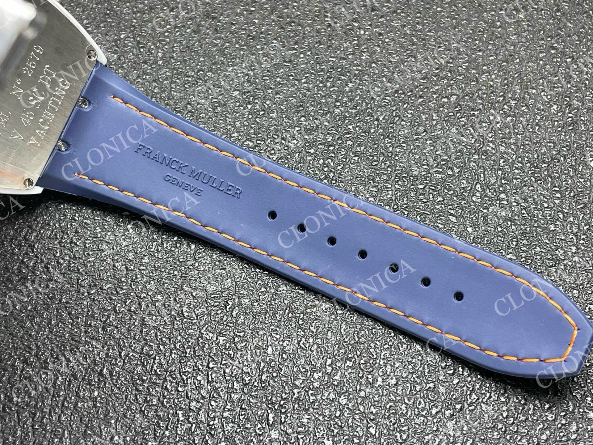 VANGUARD V45 WHITE CERAMIC CASE WHITE ORANGE TEXTURED DIAL ON BLUE GUMMY STRAP A2824 — view 6