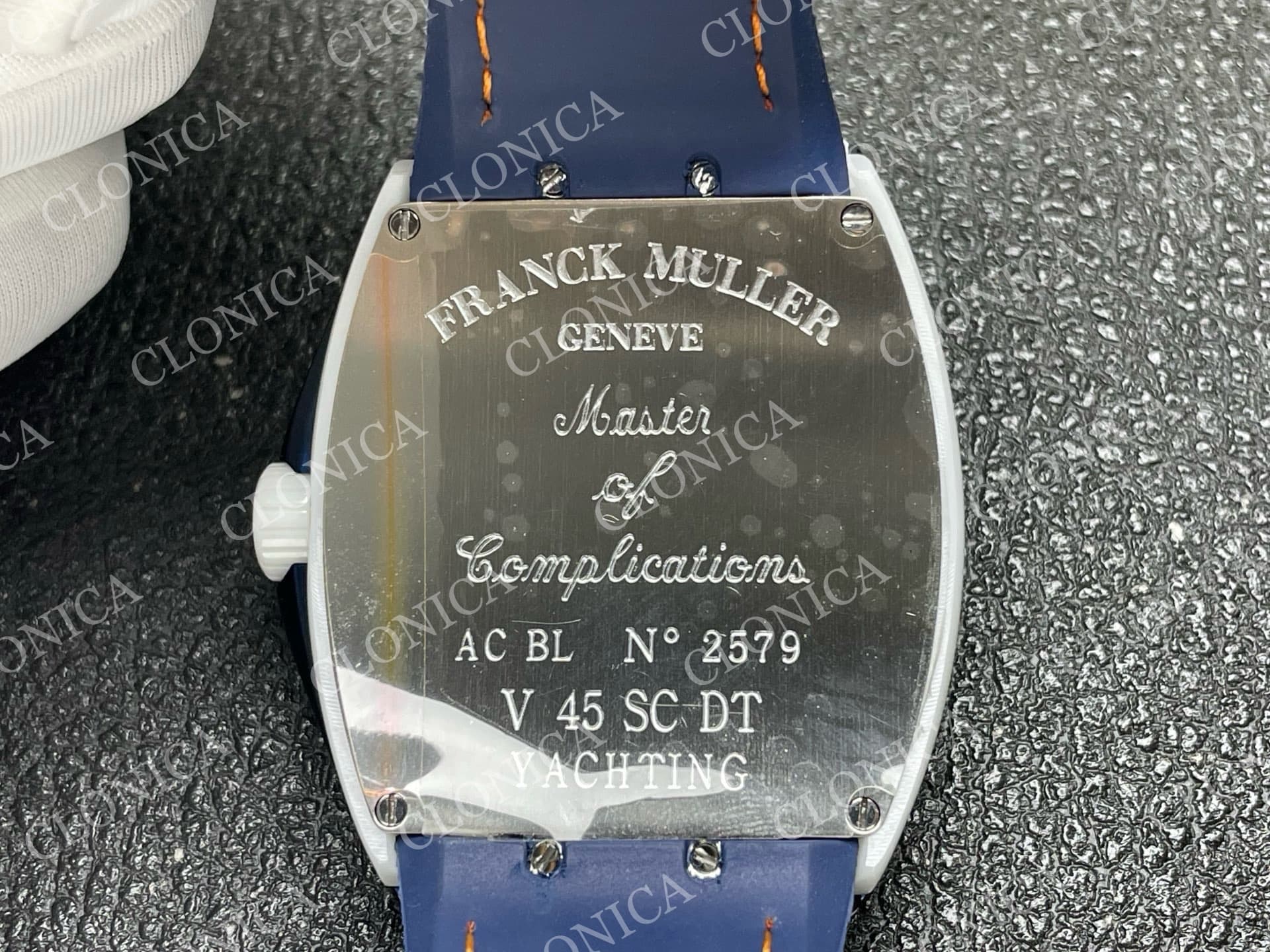 VANGUARD V45 WHITE CERAMIC CASE WHITE ORANGE TEXTURED DIAL ON BLUE GUMMY STRAP A2824 — view 8