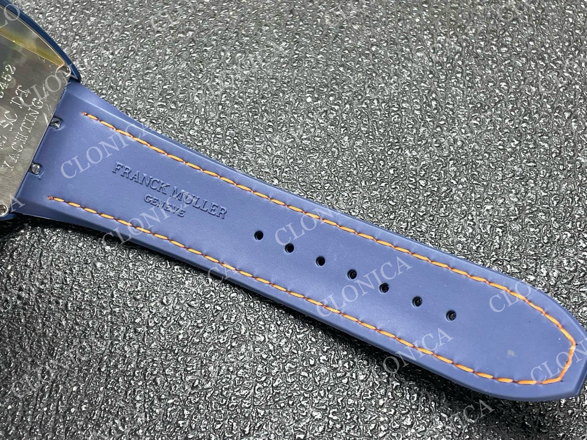 VANGUARD V45 BLUE CERAMIC CASE WHITE ORANGETEXTURED DIAL ON BLUE GUMMY STRAP A2824 — view 6