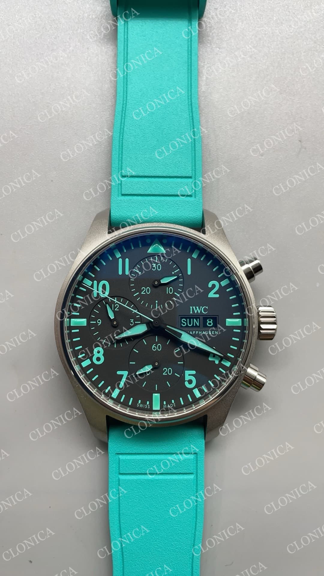 PILOT SS 1:1 BEST EDITION BLACK DIAL ON BLUE RUBBER STRAP A7750 — view 1