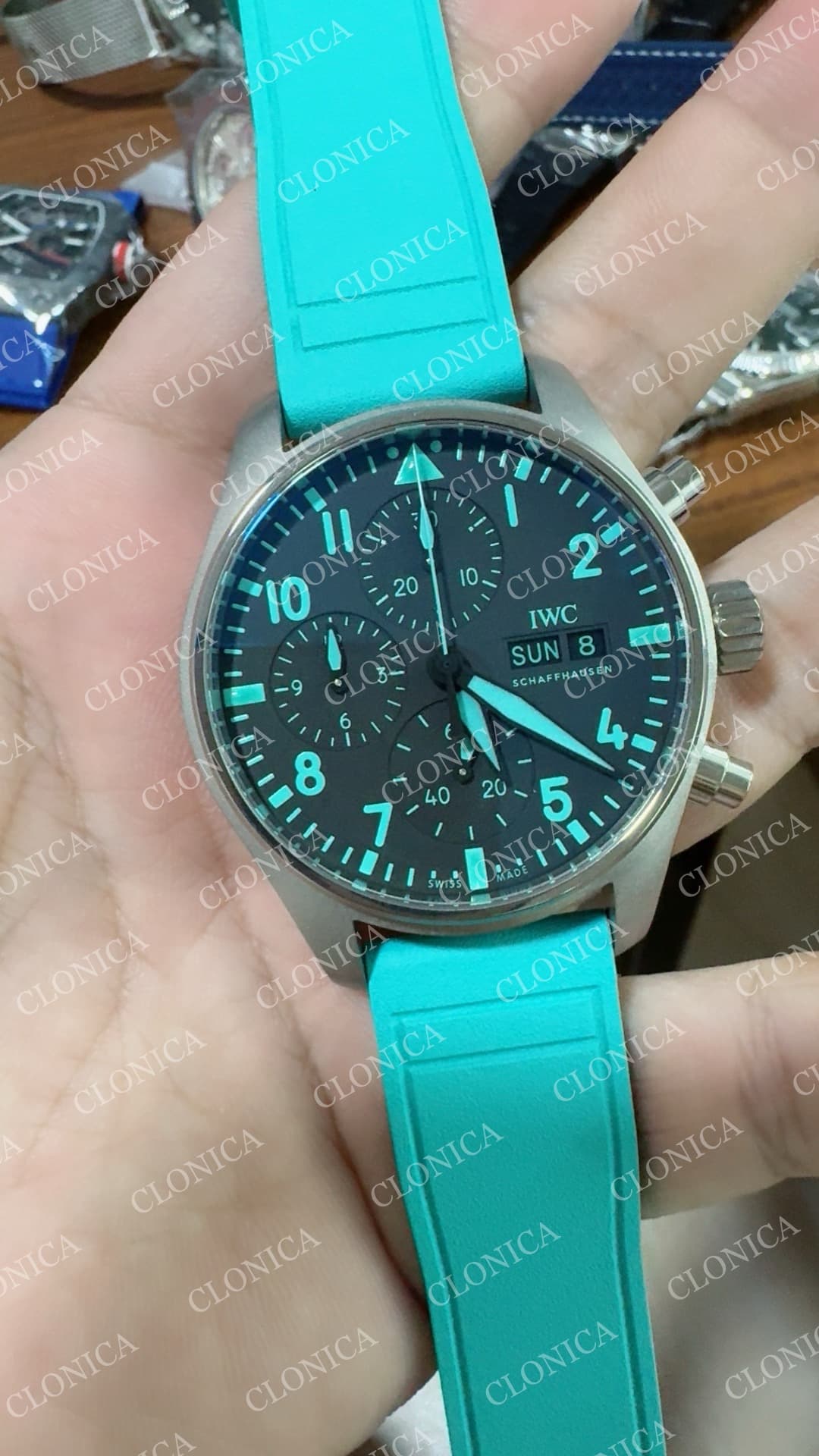 PILOT SS 1:1 BEST EDITION BLACK DIAL ON BLUE RUBBER STRAP A7750 — view 5
