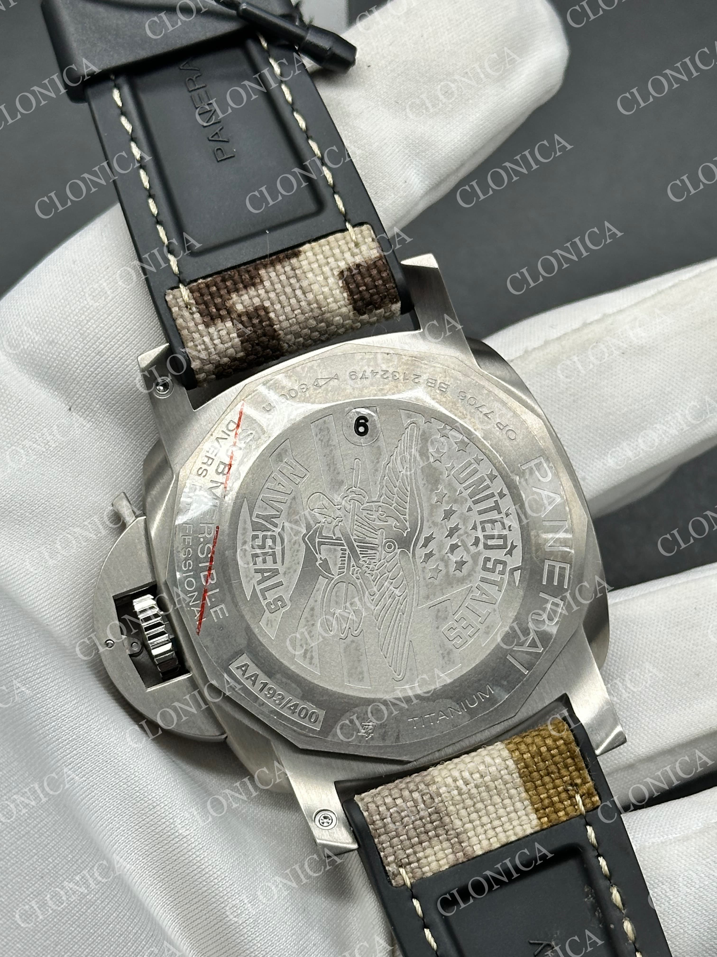 PAM1669 CARBOTECH 47MM OMBRE BLACK DIAL BLUE MARKERS ON CAMOUFLAGE STRAP P.900 CLONE — view 5