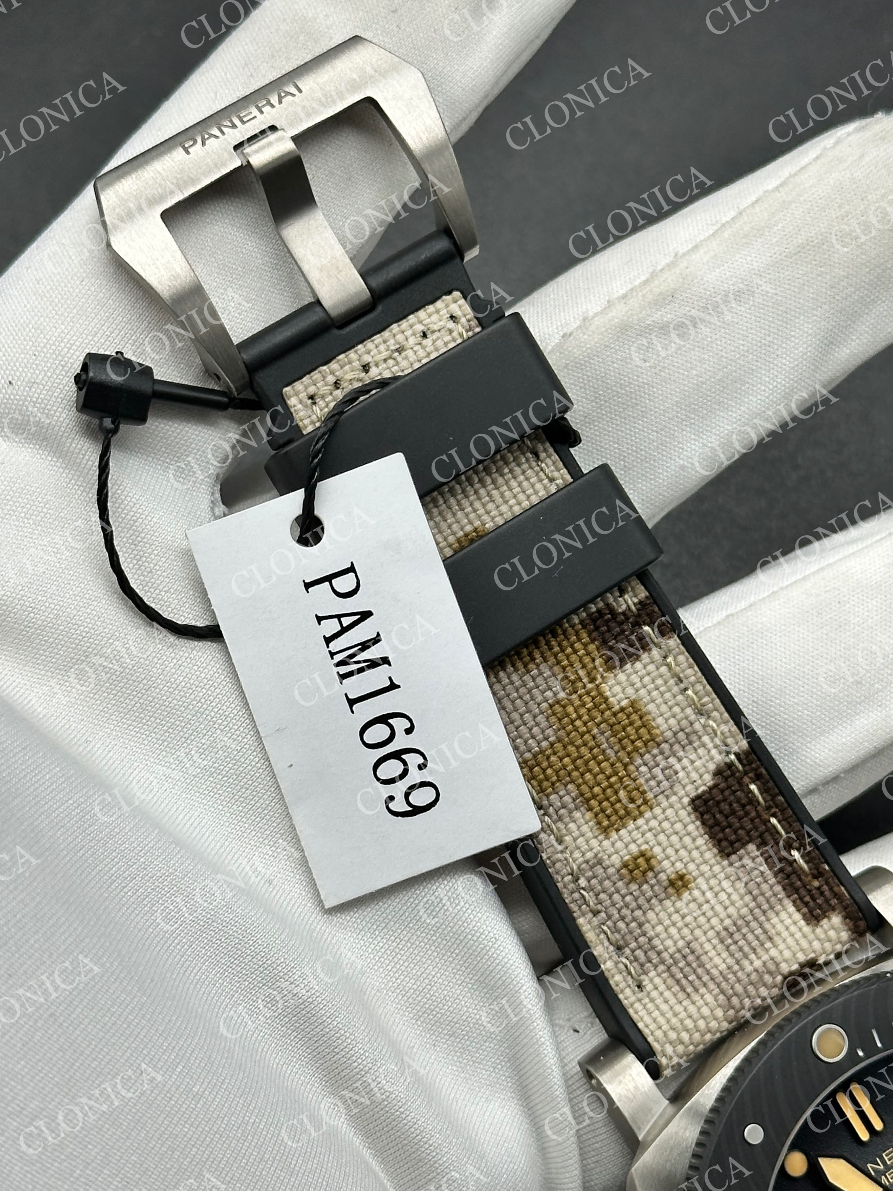 PAM1669 CARBOTECH 47MM OMBRE BLACK DIAL BLUE MARKERS ON CAMOUFLAGE STRAP P.900 CLONE — view 7